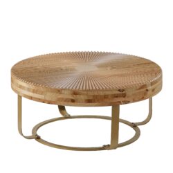 Round Coffee Table With Carving Pattern - Natural / Gold