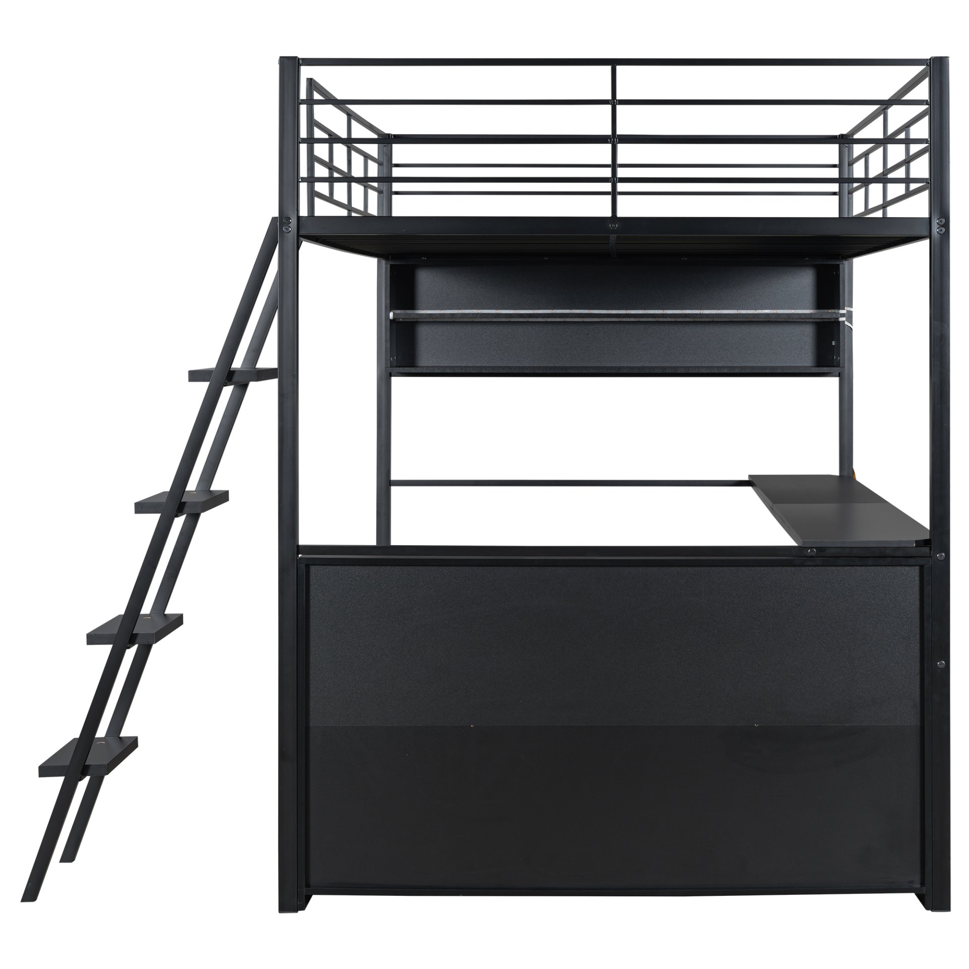 Full Size Loft Bed With LED Desk And 4 Storage Shelves - Black - Image 7