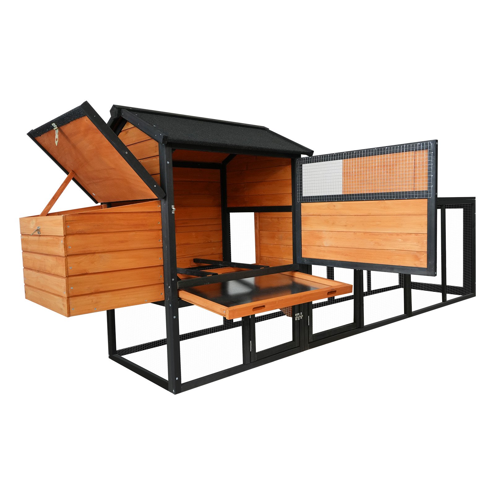 Chicken Coop With Run And Nesting Box, Large Outdoor Hen House For Backyard - Brown / Black - Image 5