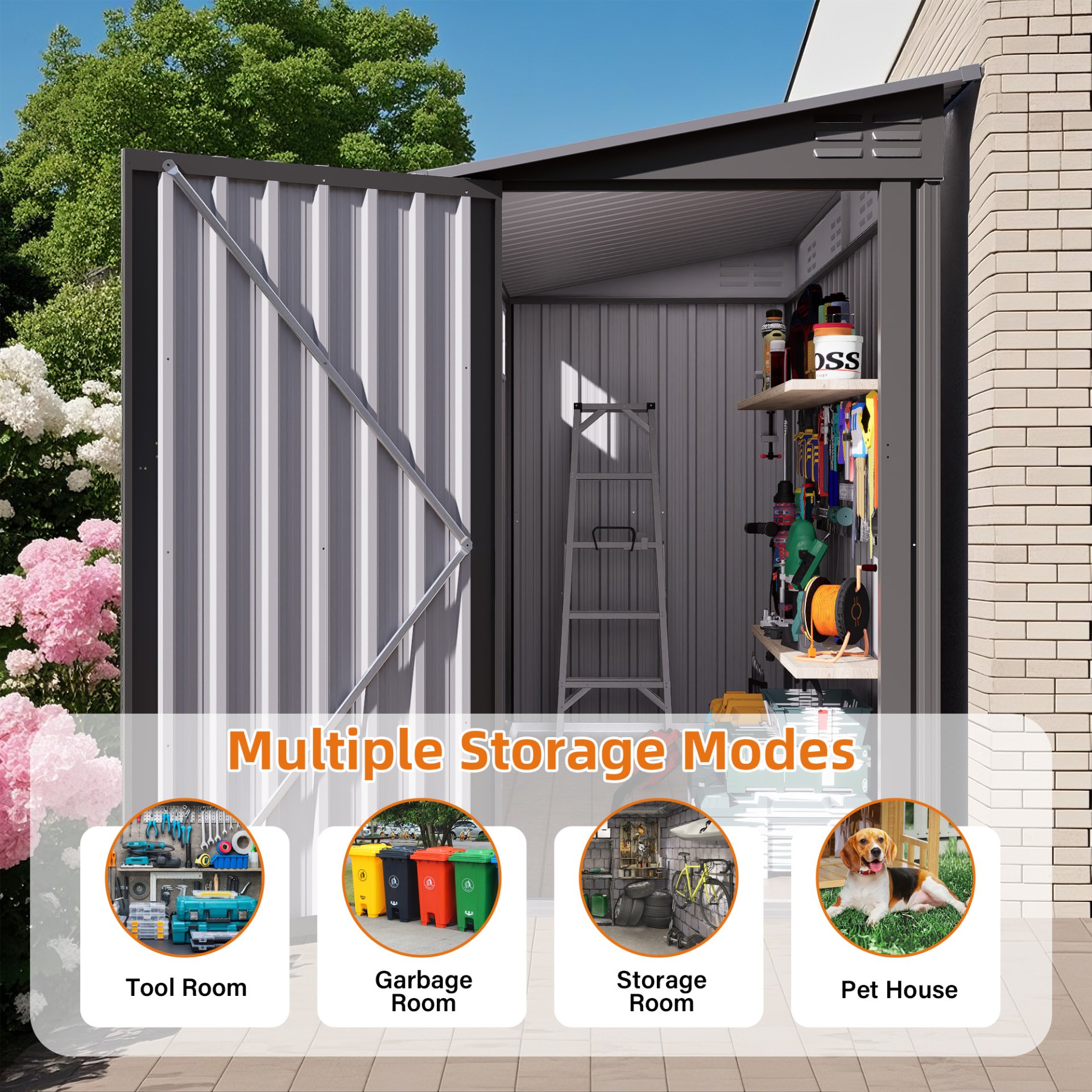 Metal Outdoor Storage Shed 4 X 9 Ft With Sloping Roof, Vents, And Side Door - Gray - Image 9