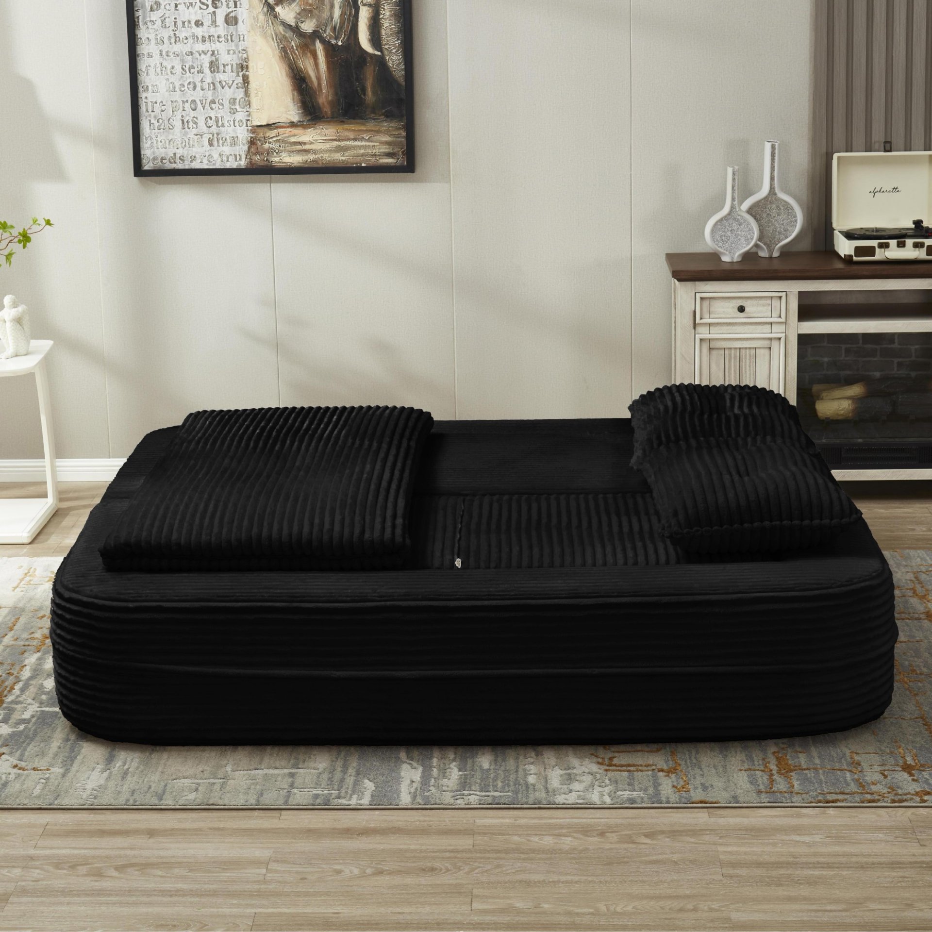 Multi Functional Sectional Sofa Bed With Independent Chaise Lounge And Functional Blanket - Black - Image 11