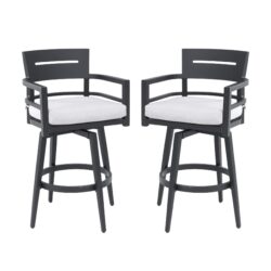 Modern Outdoor Swivel Bar Chairs, 360 Degree Rotation, Ergonomic Backrest, Armrests & Sunbrella Cushions, Weather Resistant (Set of 2) - Ember Black