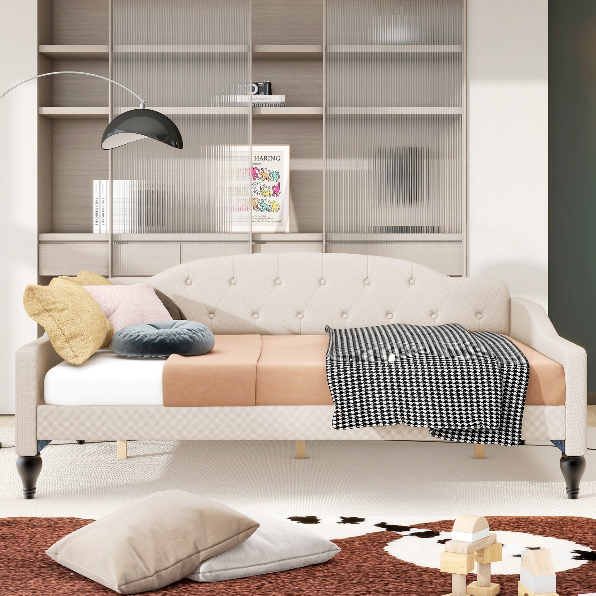 Full Size Upholstered Tufted Daybed - Beige - Image 4