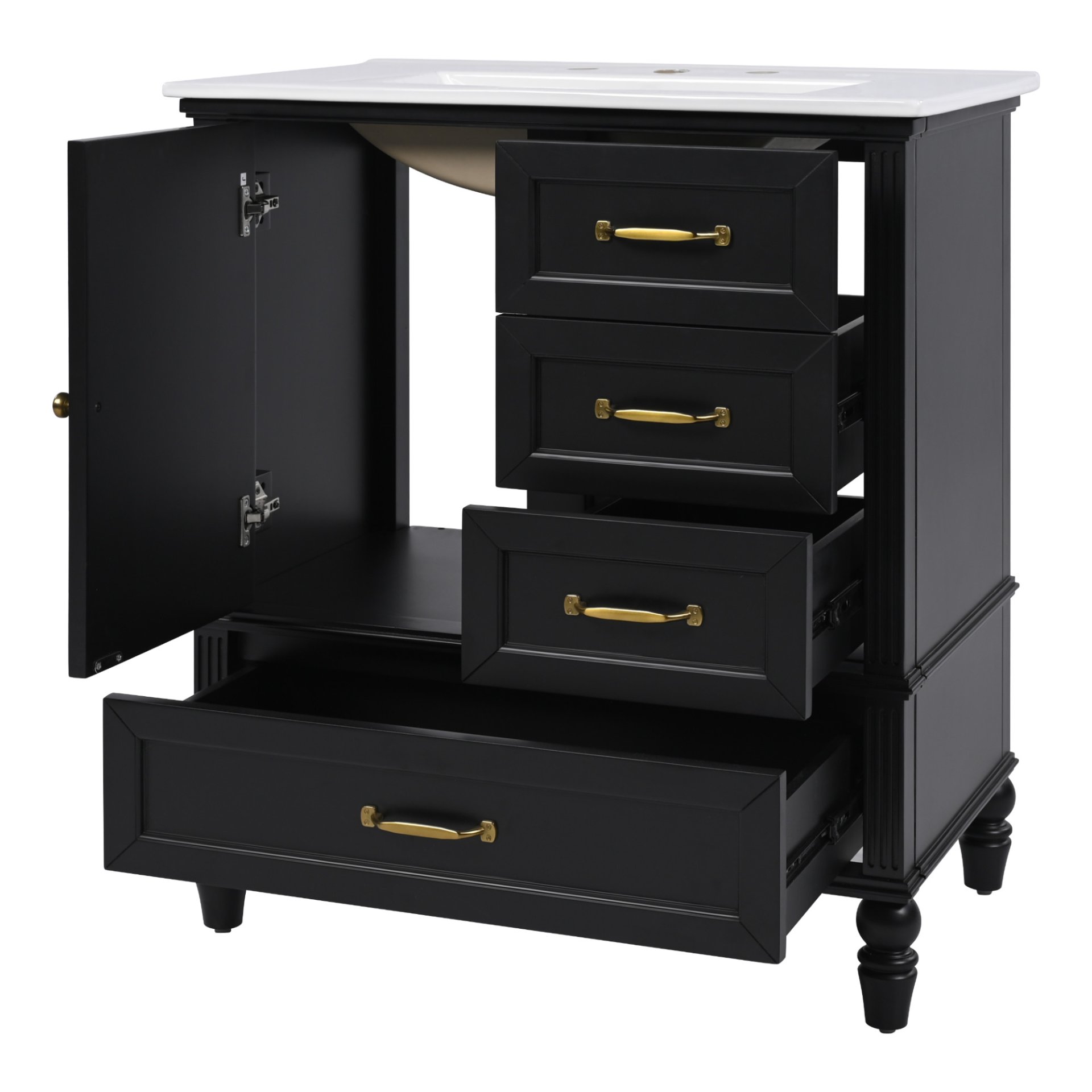 30" Bathroom Vanity With Sink, Cabinet With Door & 3 Drawers - Black - Image 10