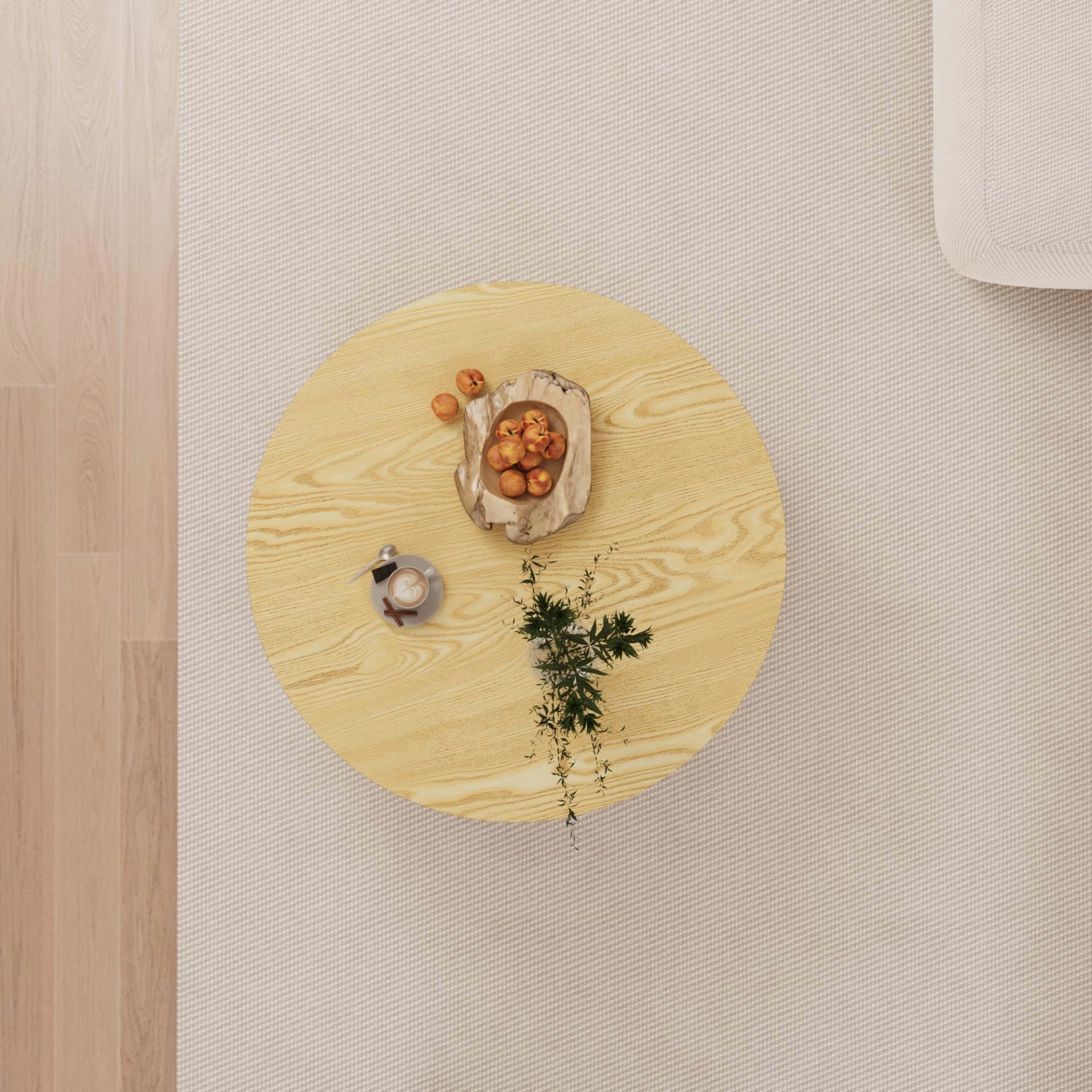 Circular Coffee Table With Stripe Design And Storage Space - Natural Wood - Image 7