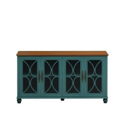 Elegant 4 Door Cabinet With Tempered Glass Doors - Dark Green