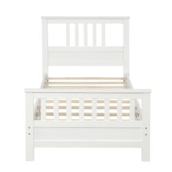 Platform Bed With Paneled Headboard And Footboard, Twin Size - White