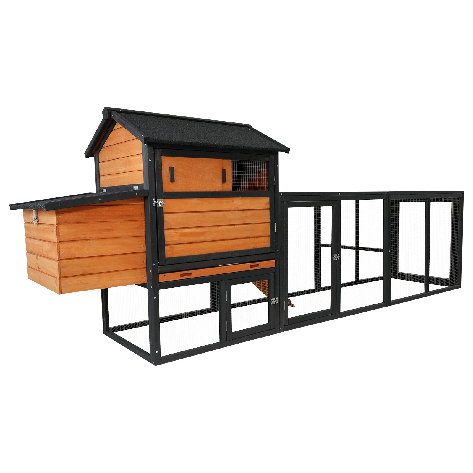 Chicken Coop With Run And Nesting Box, Large Outdoor Hen House For Backyard - Brown / Black - Image 6