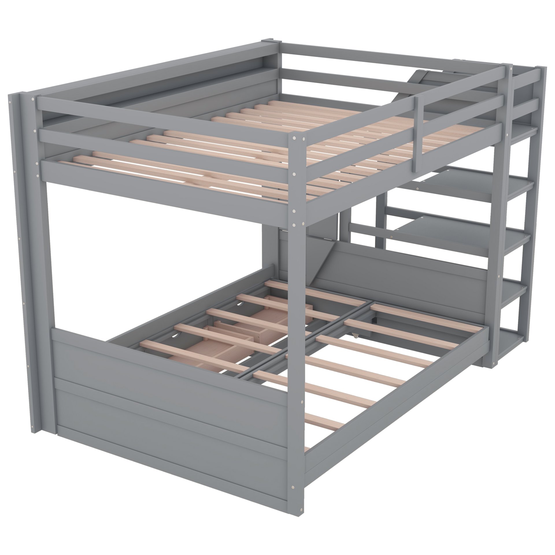 Wood Full Size Convertible Bunk Bed With Storage Staircase, Bedside Table, And 3 Drawers - Gray - Image 11