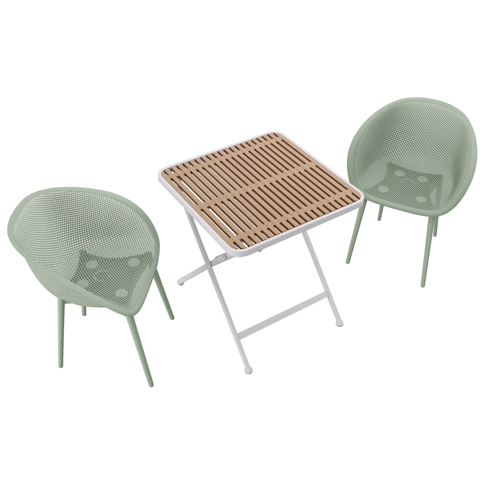 2 Pack Lounge Chair Set With Folding Square Table - Khaki / Pale Green / White - Image 7