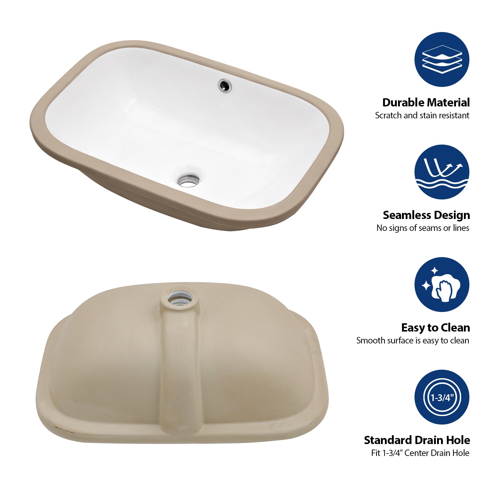 Undermount Bathroom Sink With Overflow, Premium High Temp Fired - White - Image 7