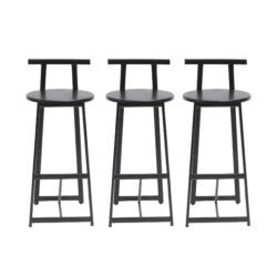 Modern Kitchen Bar Stools (Set of 3) With Footrest - Black