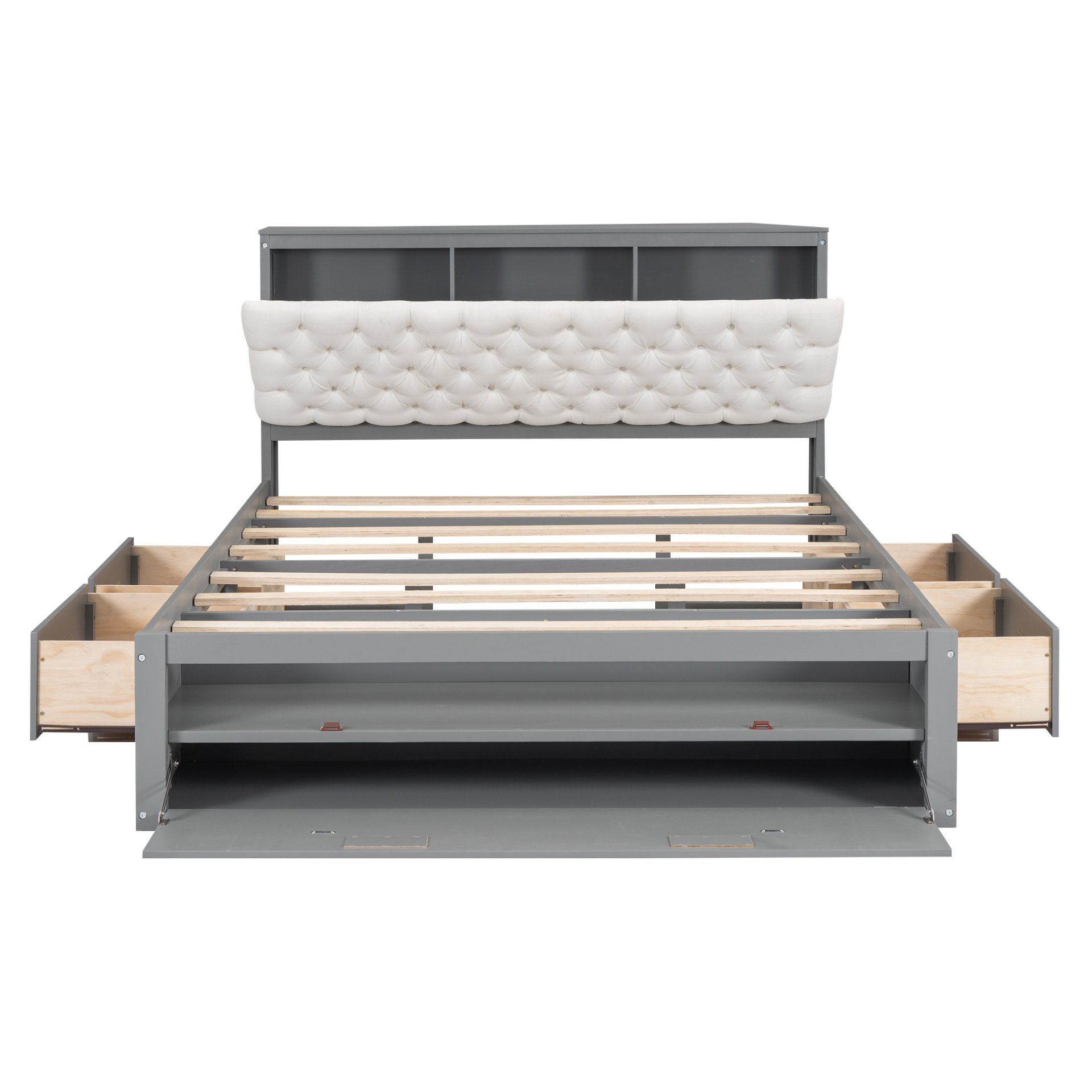 Queen Size Platform Bed With Storage Headboard, Shoe Rack And 4 Drawers - Gray - Image 17