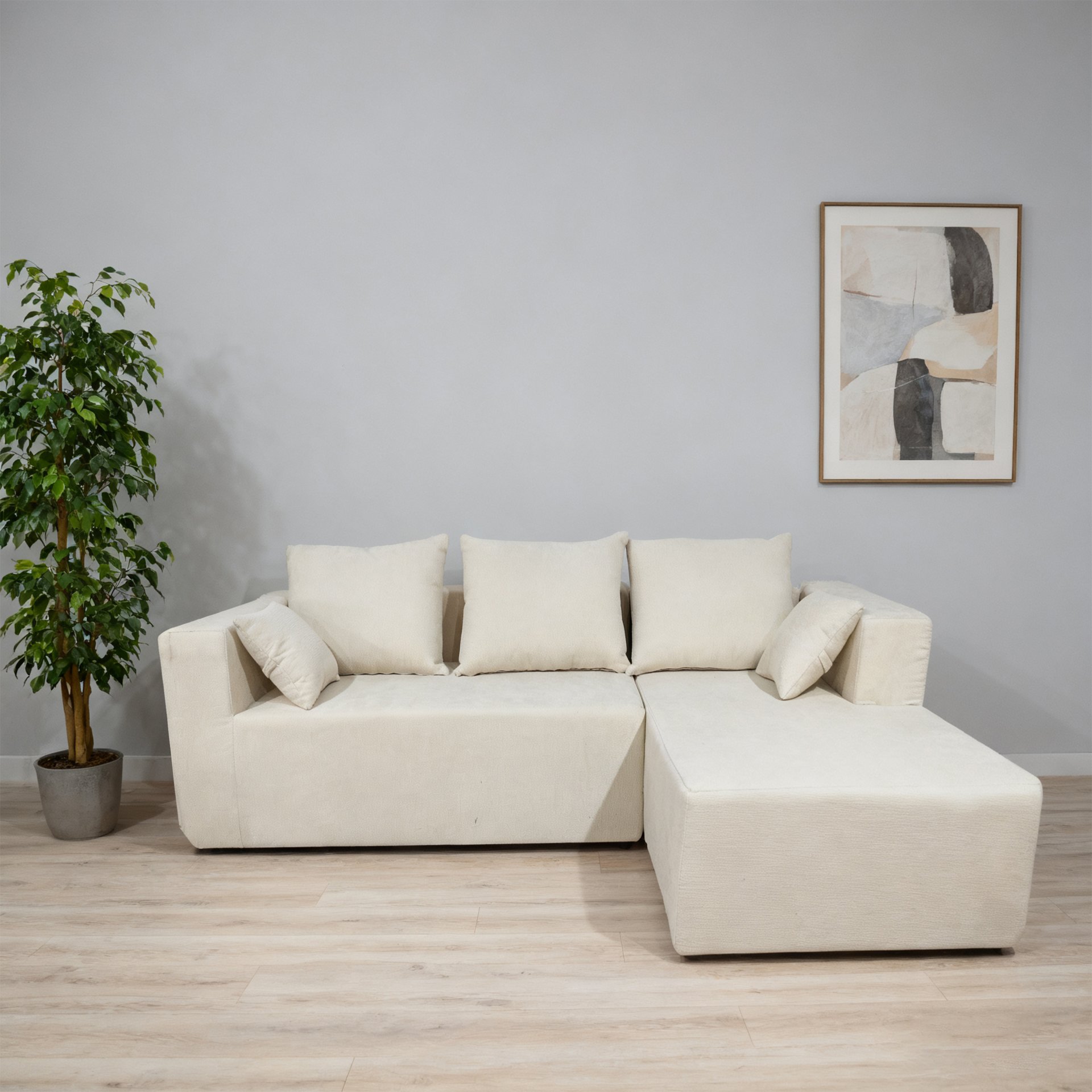 Corner Sofa And Sofa Bed With High Density Sponge - Beige - Image 9