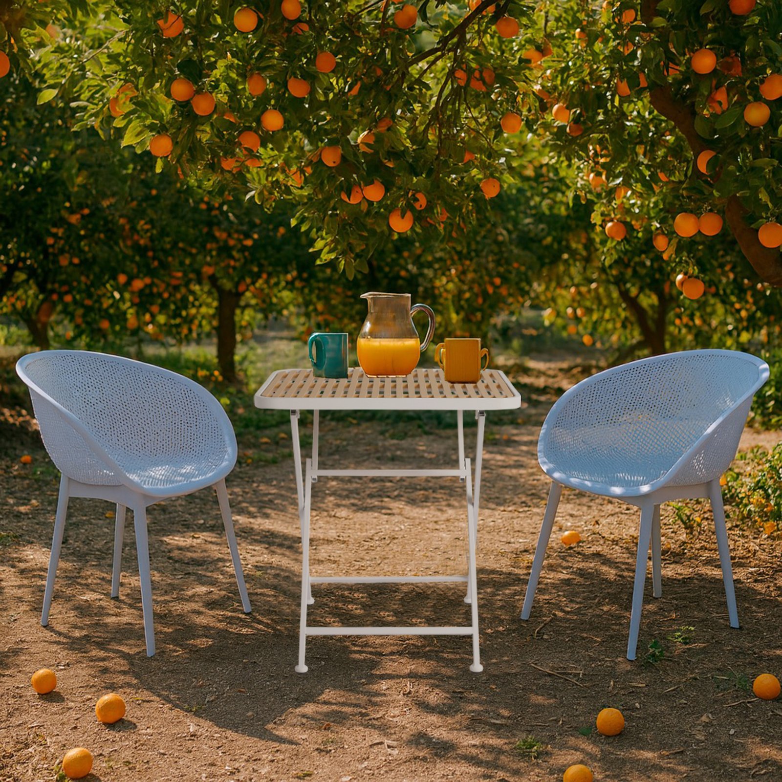 2 Pack Lounge Chair Set With Folding Square Table - Khaki / Light Baby Blue / White - Image 16