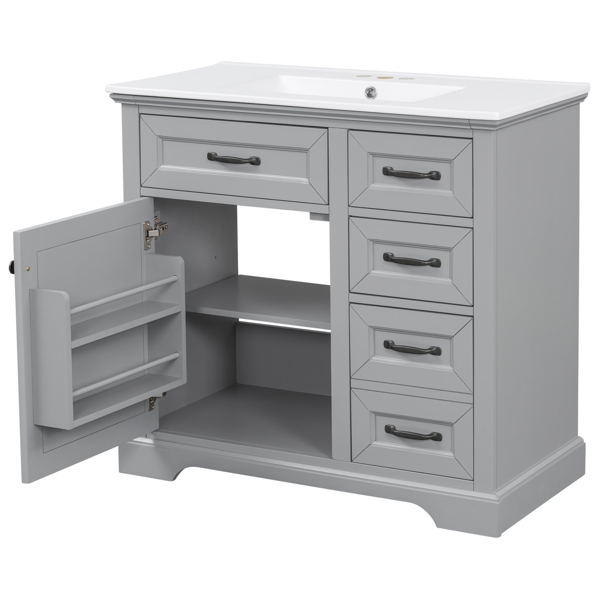 36" Bathroom Vanity With Sink, 2 Tip Out Drawers, Soft Close Hinges - Light Gray - Image 11