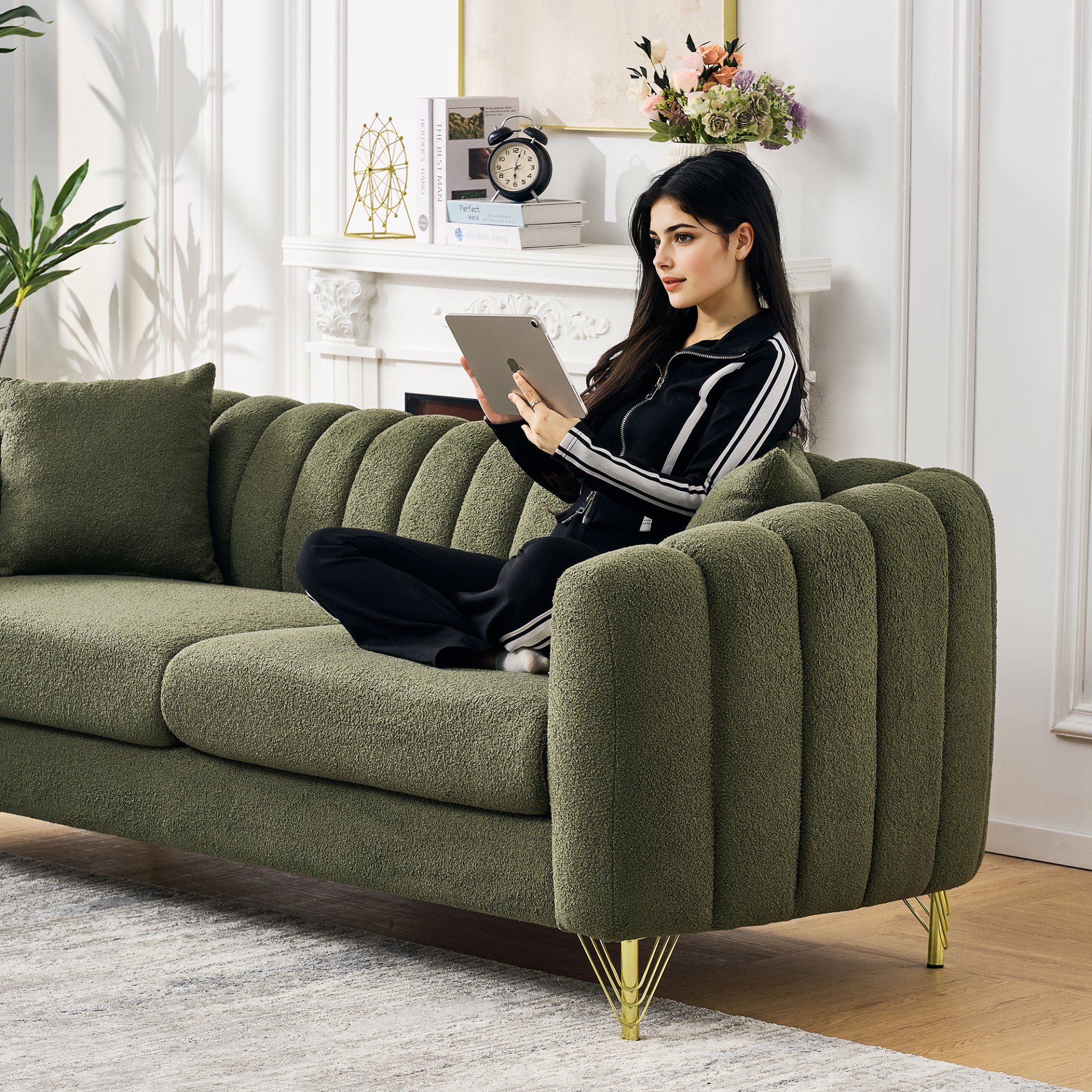 Luxury Oversized Sofa, 3 + 3 Seater, Tufted Couch For Living Room - Green - Image 11