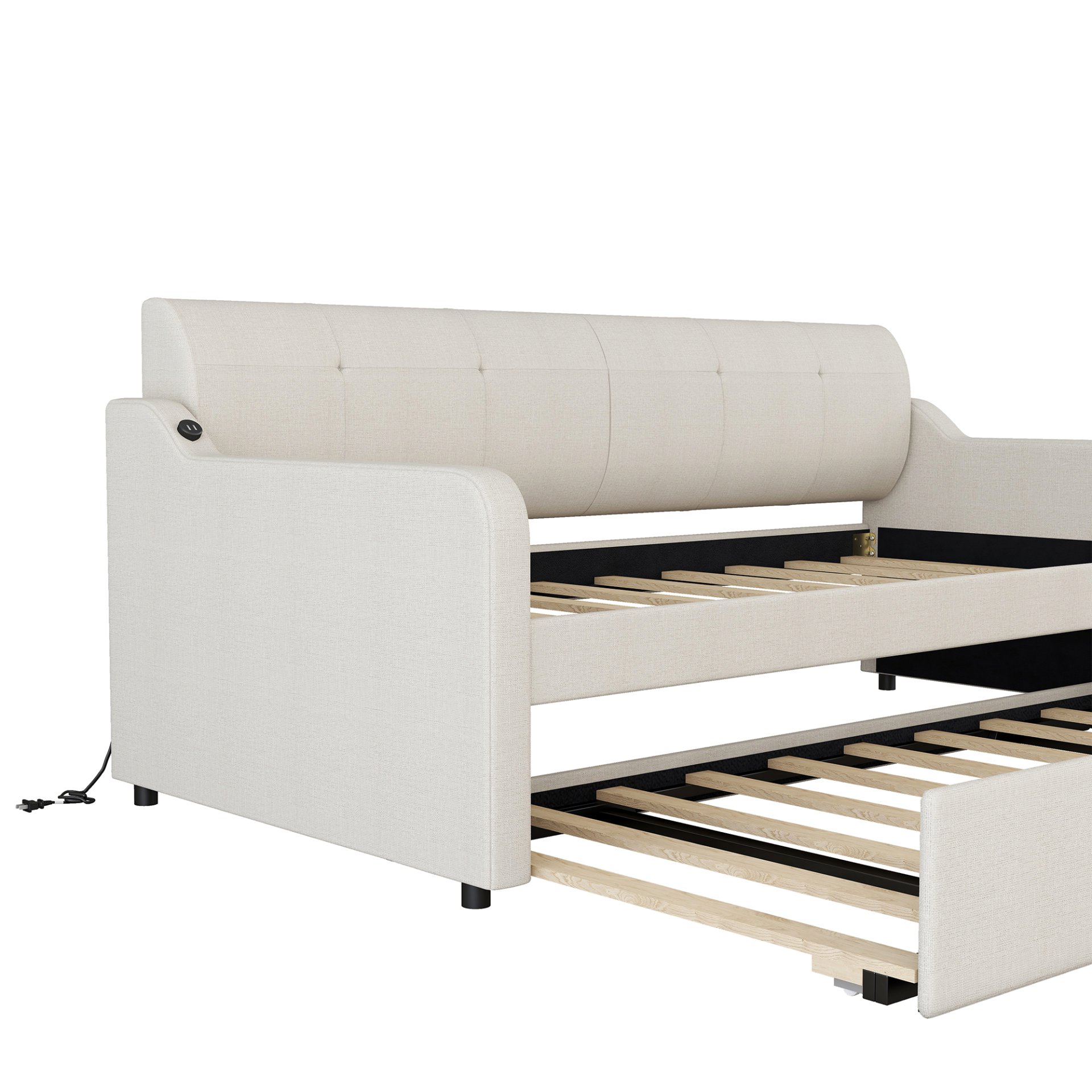 Twin Size Daybed With Trundle And USB Charging - Beige - Image 12