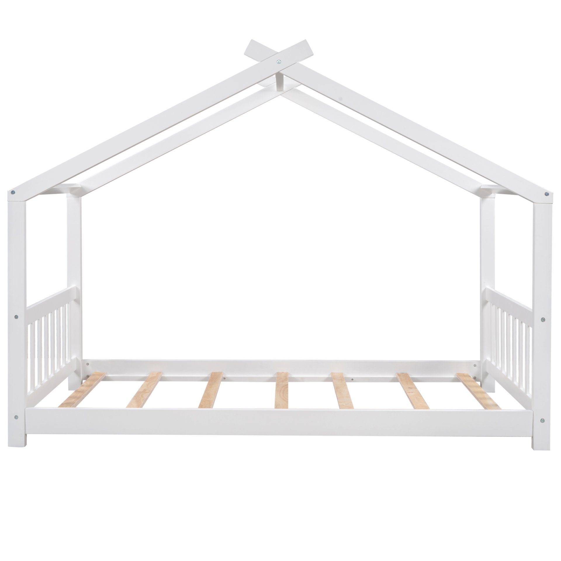 Twin Size House Platform Bed With Headboard And Footboard, Roof Design - White - Image 7