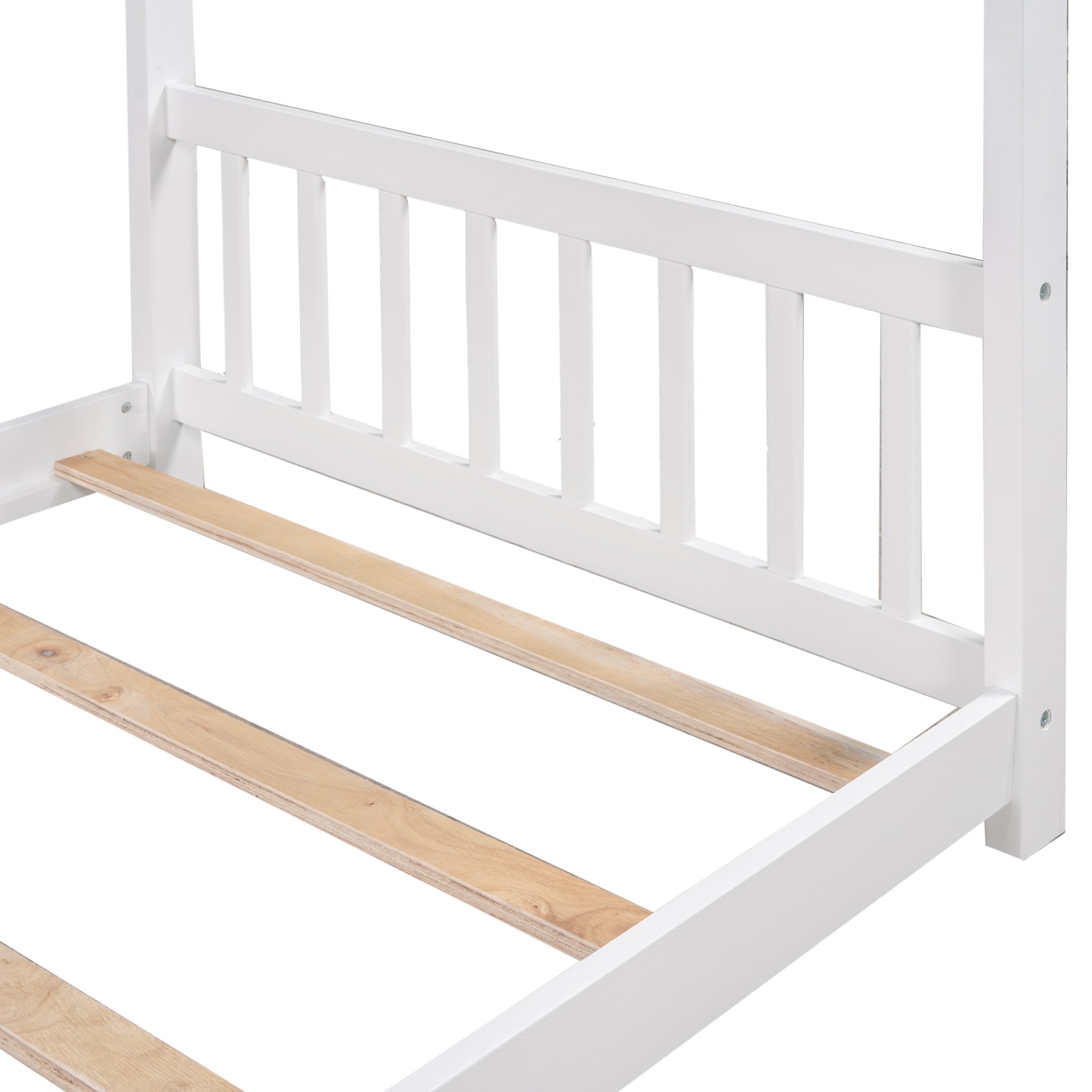 Twin Size House Platform Bed With Headboard And Footboard, Roof Design - White - Image 8