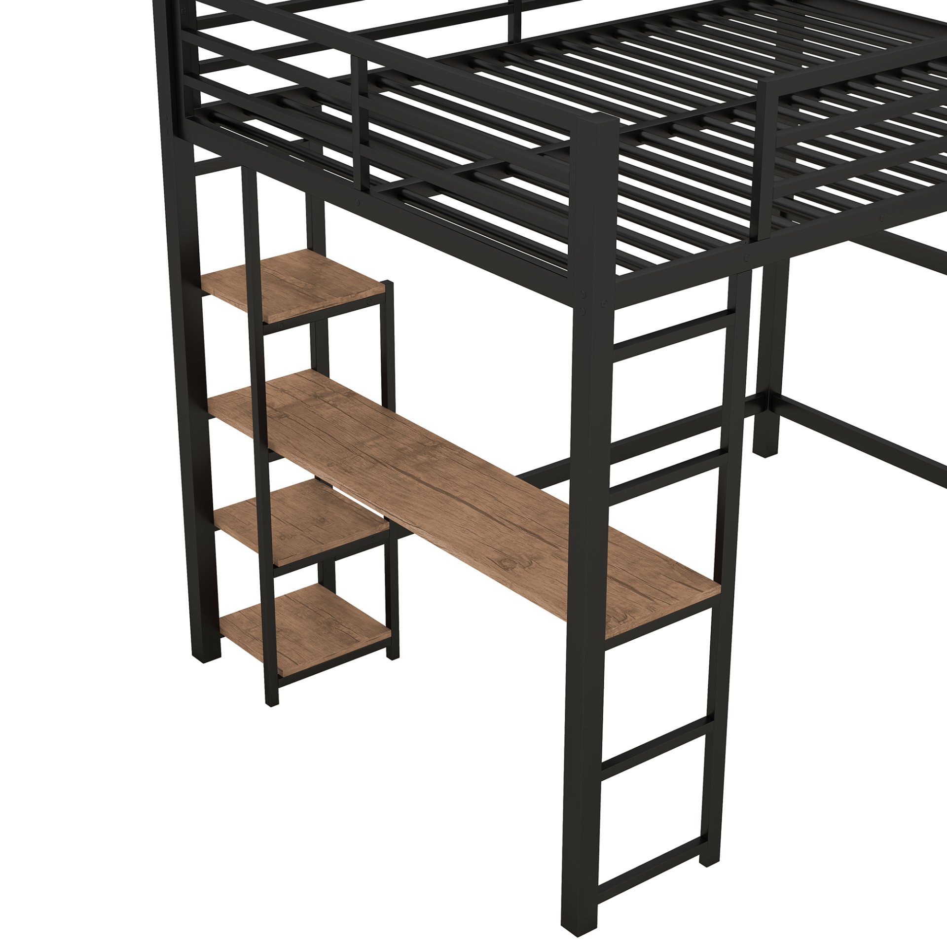 Loft Bed With Built In Desk And Storage Shelves, Full Size - Black - Image 9