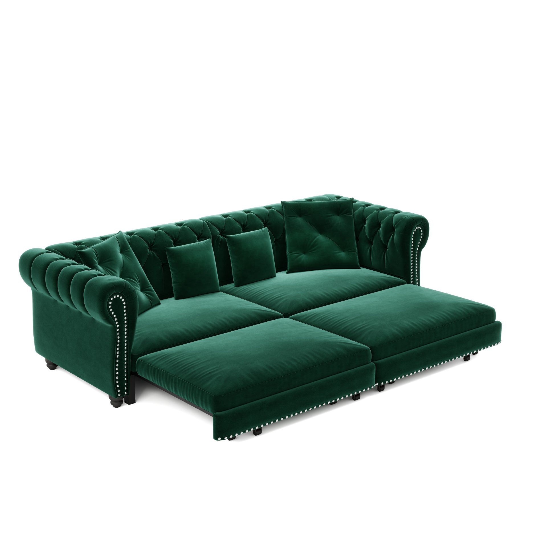 3 In 1 Pull Out Sofa Bed, Convertible Sleeper Sofa Bed, 3 Seater Sofa With Movable Ottoman - Green - Image 18