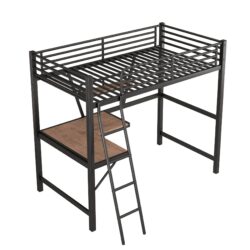 Full Size Loft Bed & Desk And Shelf - Black
