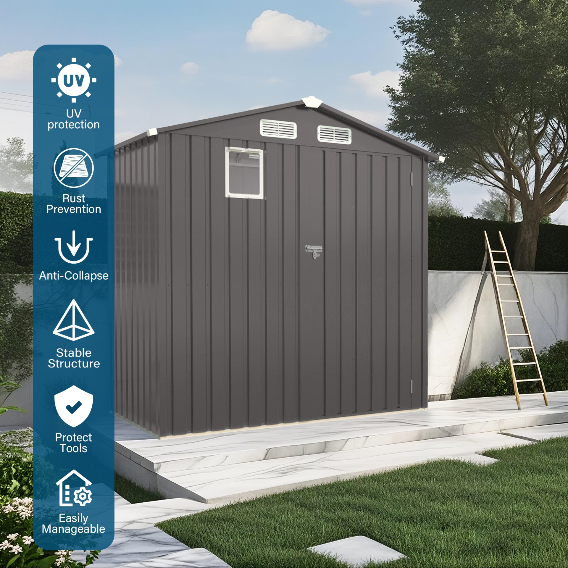 Compact Outdoor Storage Shed With Peaked Roof And Lockable Door - Gray - Image 8