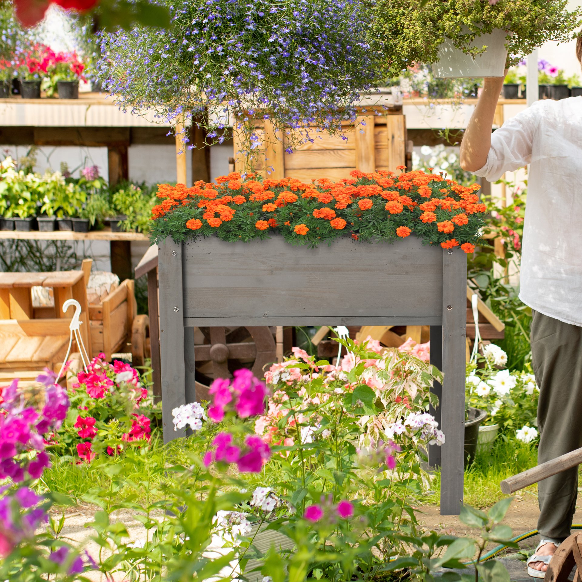 Raised Garden Bed With Legs, Elevated Planter Box For Outdoor Plants Flowers Fruits Vegetable Herb Growingg - Gray - Image 6