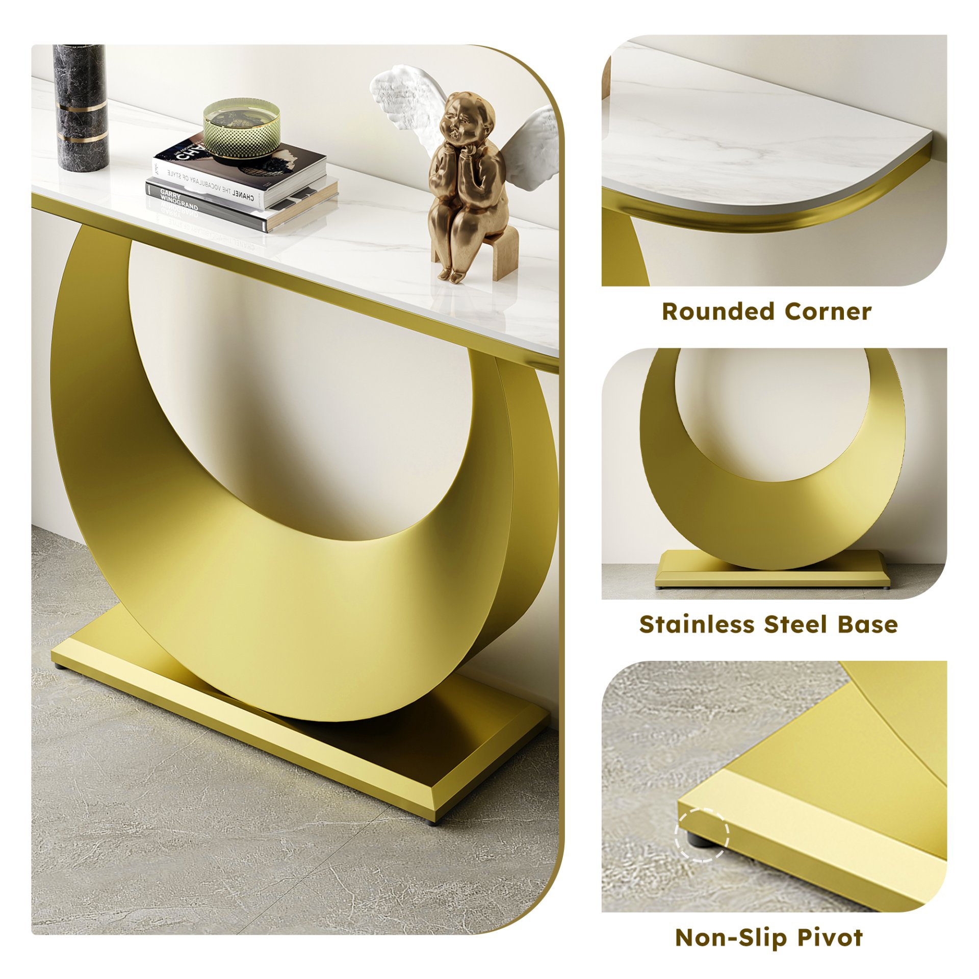 Half Console Table For Hallway - Gold / White - Image 5