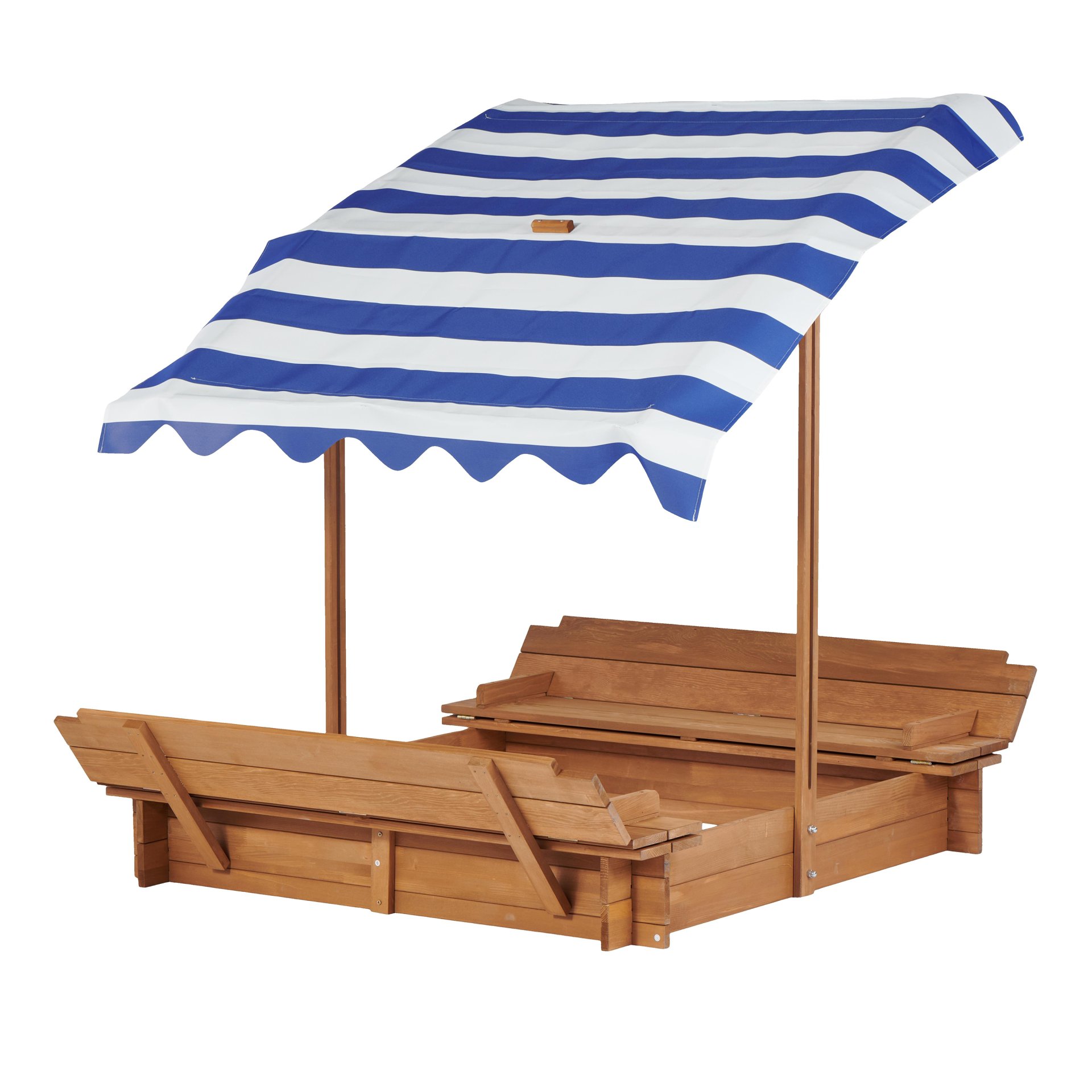 Kids Sandbox With Adjustable Cover, Sand Box With 2 Foldable Bench Seats, Outdoor Sandpit For Backyard Play - Light Brown - Image 17