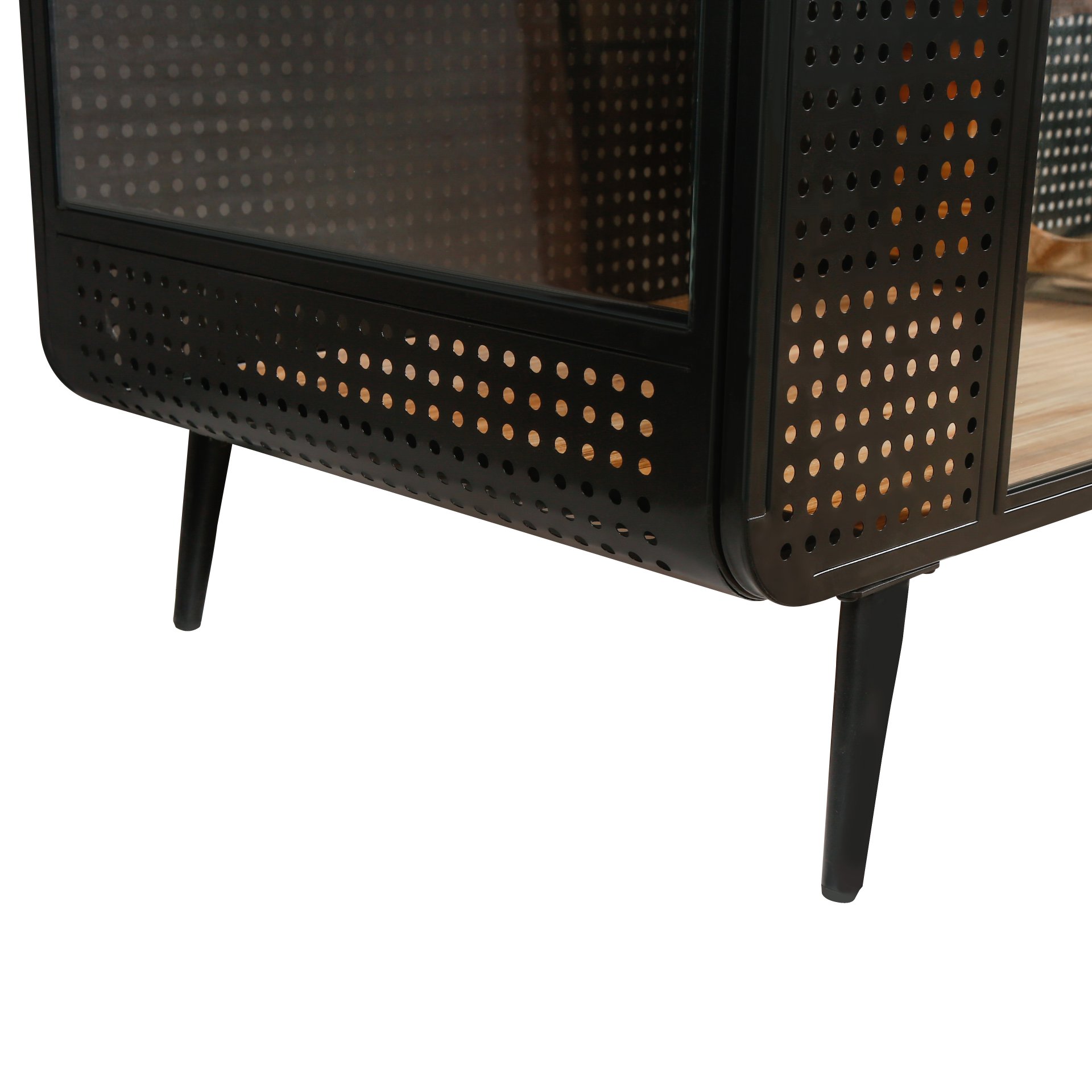 Modern Spacious Cat House With Tempered Glass And Iron Frame For Living Room - Black / Brown - Image 13