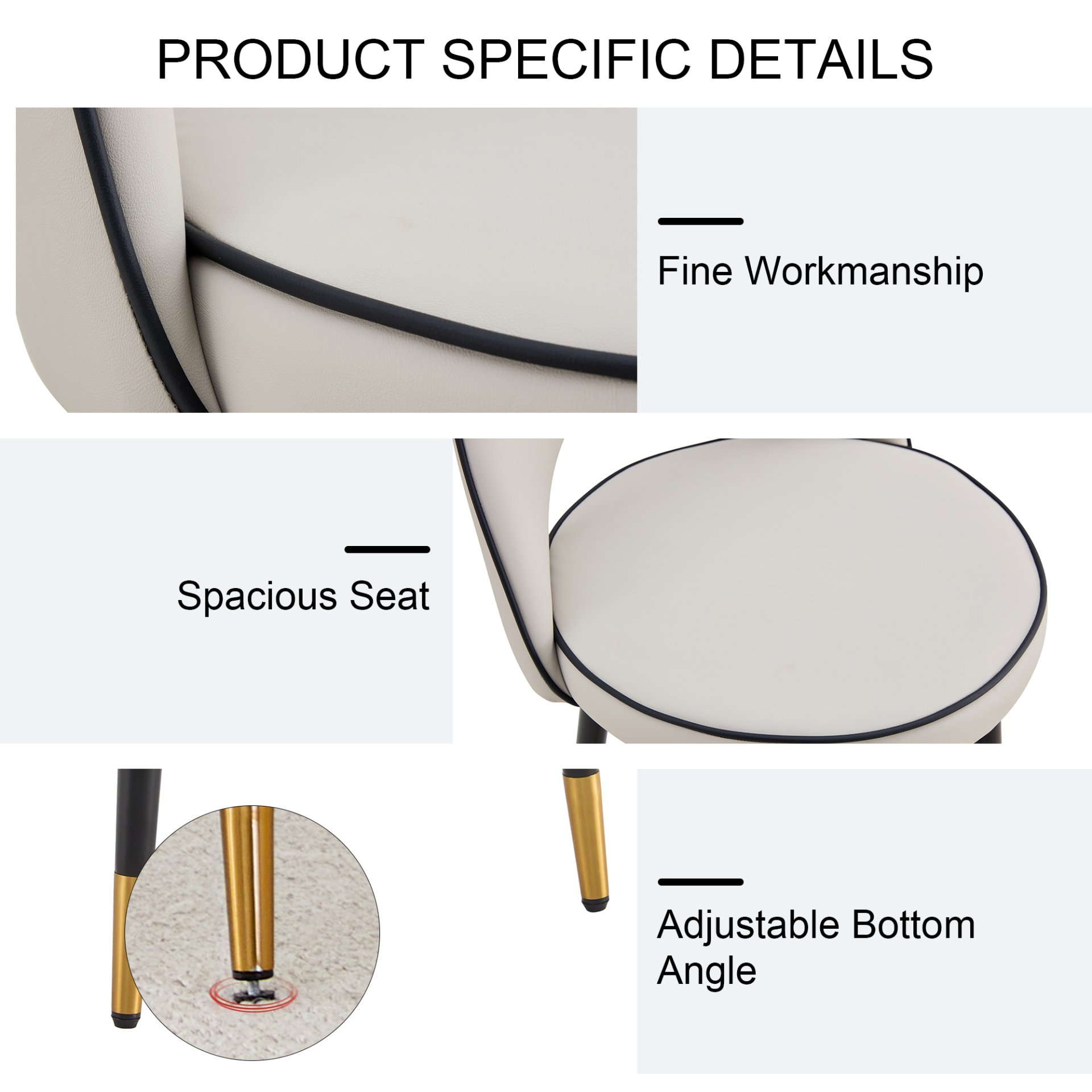 Modern Comfortable Upholstered Bar Chair With Smooth And Beautiful Metal Legs For Dining Room, Kitchen, Terrace And Guest Office (Set of 2) - Black / Gray - Image 8