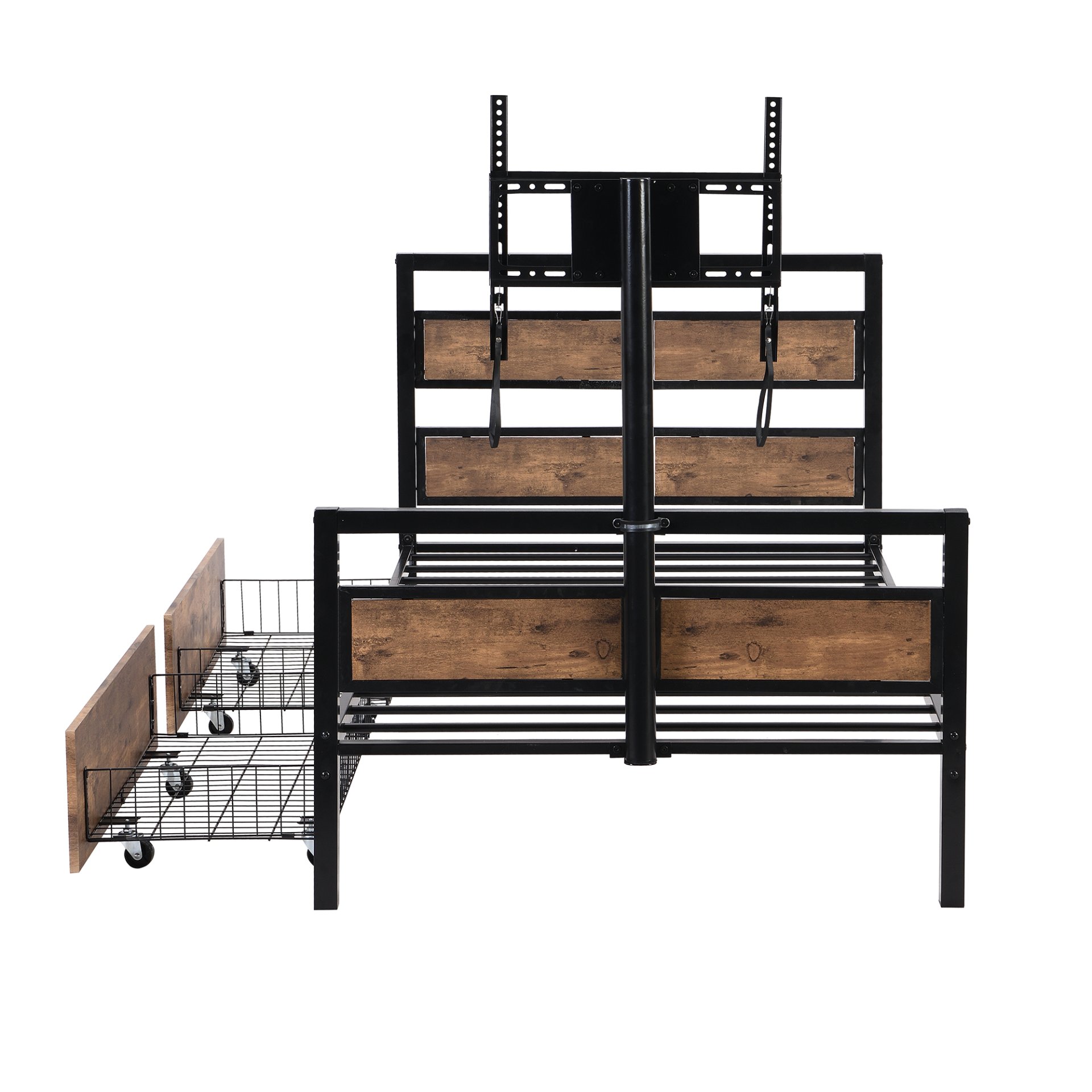 Twin Size Platform Bed With Headboard And Footboard, 2 Storage Drawers And Rotatable TV Stand - Black - Image 11