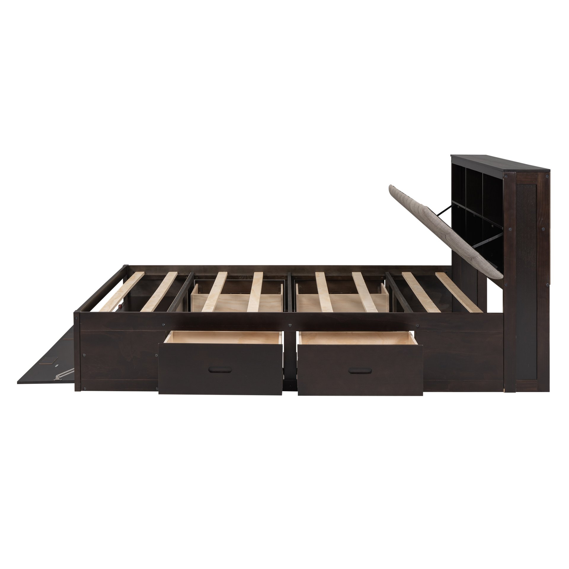 Queen Size Platform Bed With Storage Headboard, Shoe Rack And 4 Drawers - Espresso - Image 18