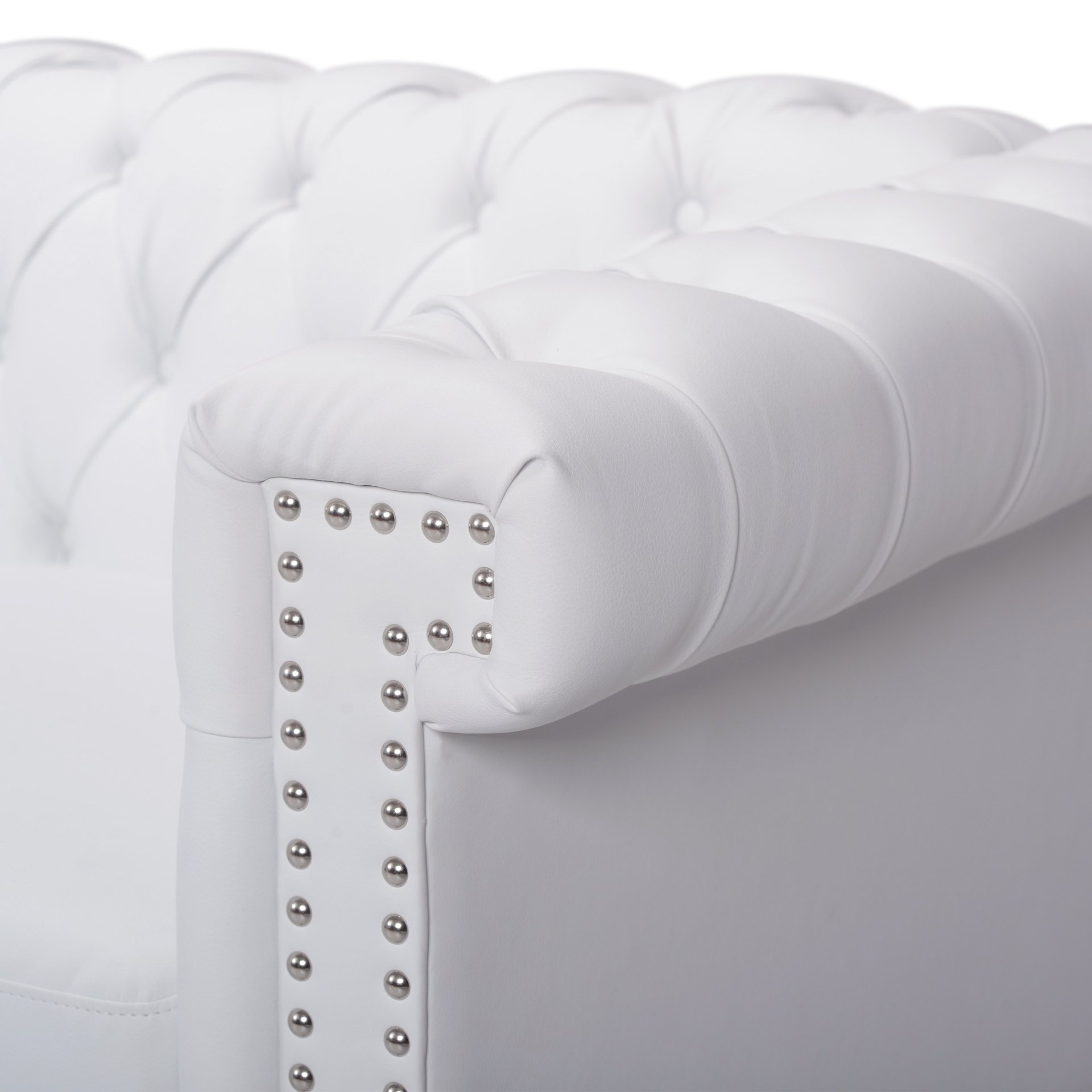 Chesterfield Style 3 Seater Sofa With Button Tufting And Nail Head Accents - White - Image 12