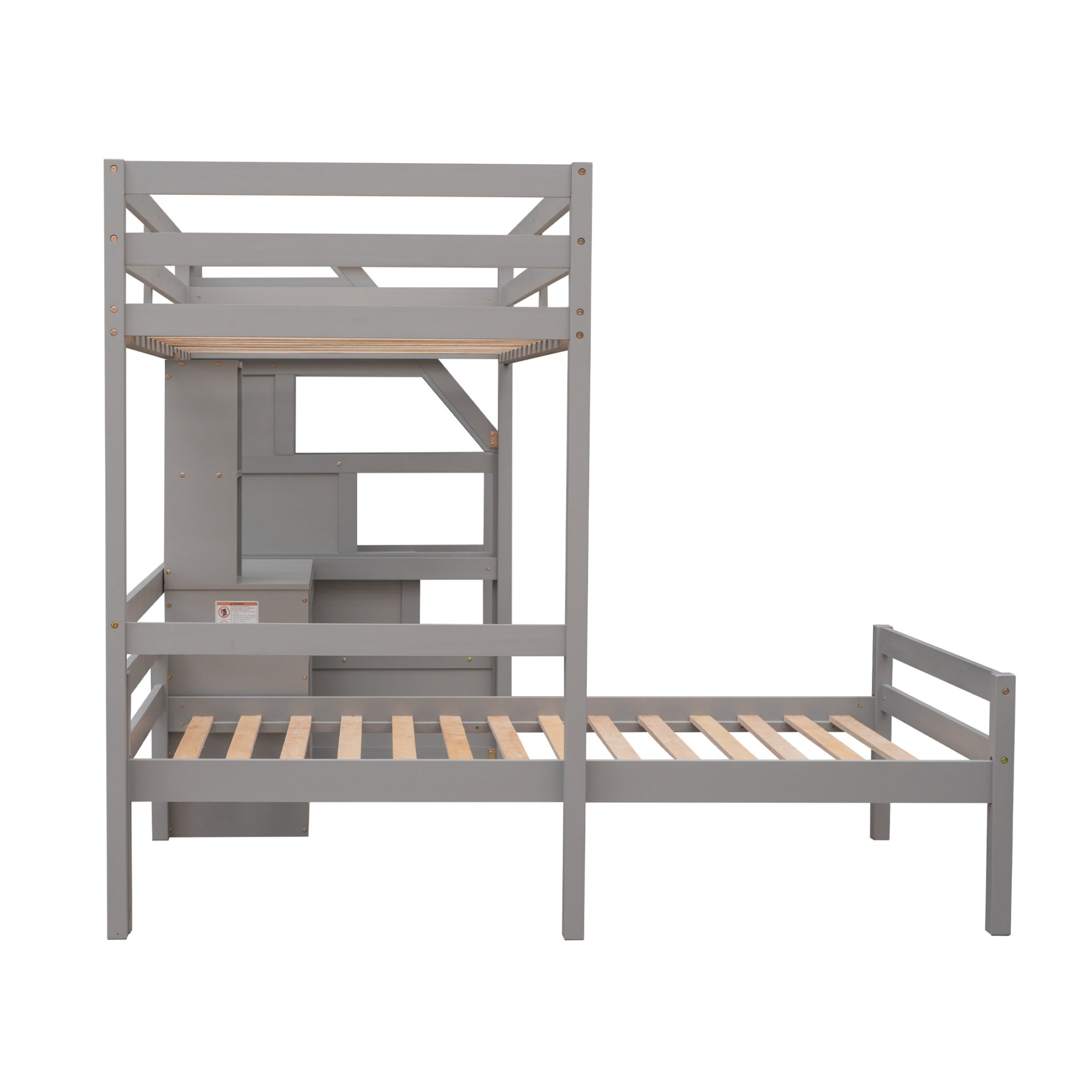 Twin Size Loft Bed With Stand Alone Bunk, Storage Staircase, Desk, Shelves, And Drawers - Gray - Image 15