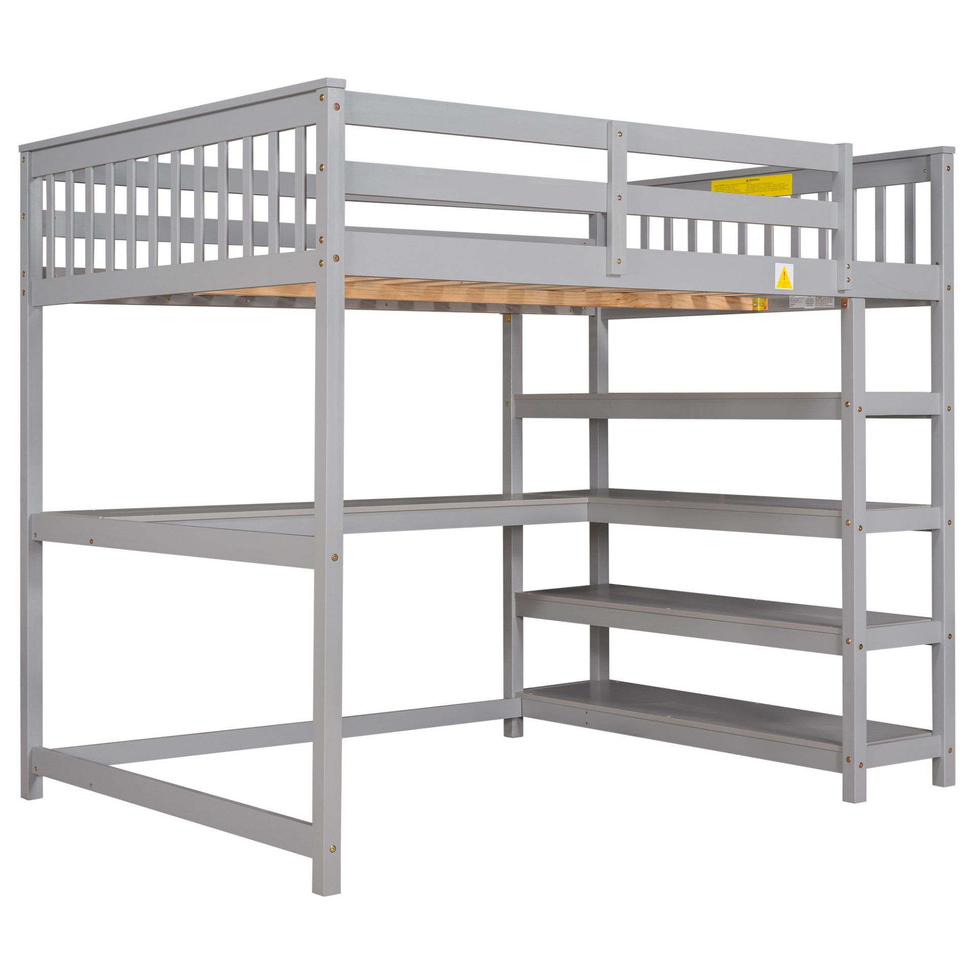 Full Size Loft Bed With Storage Shelves And Under Bed Desk - Gray - Image 14