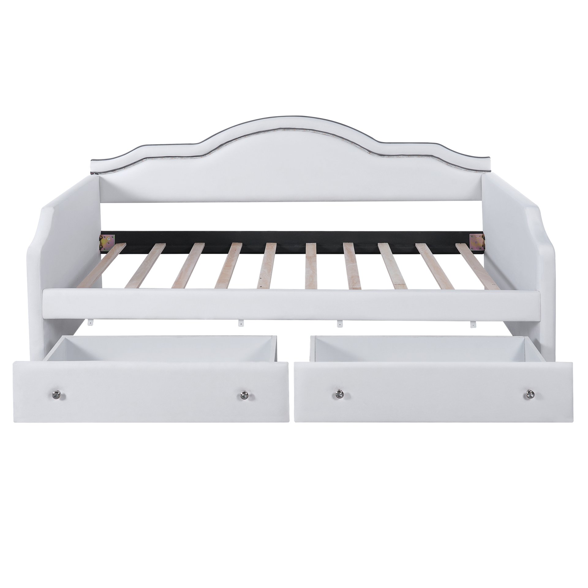 Twin Size Upholstered Daybed With LED Lights And 2 Drawers - Beige - Image 9