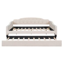 Upholstered Tufted Full Size Daybed With Twin Trundle - Beige