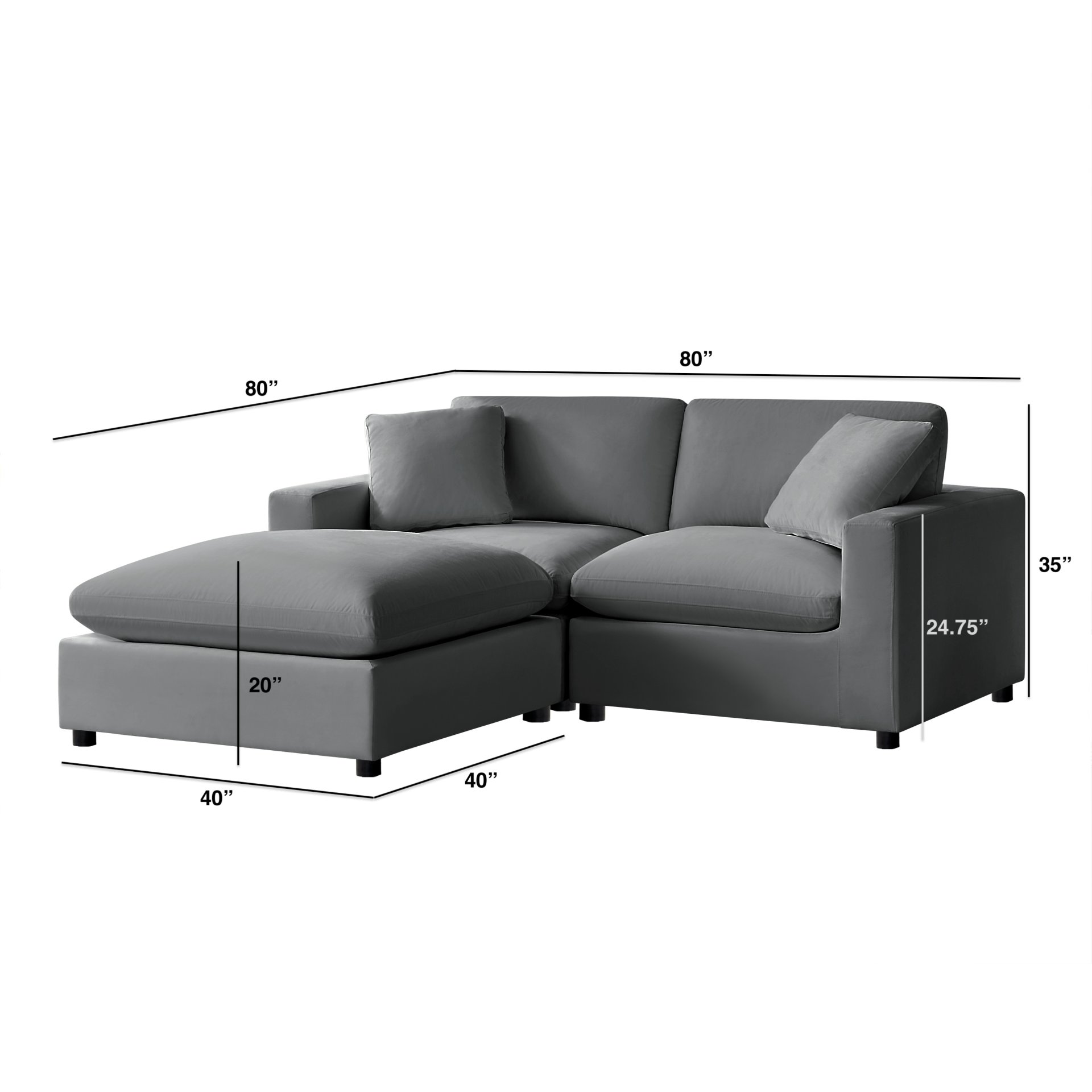Caylie - Modular 3 Piece Chofa Sectional - Charcoal - Image 3