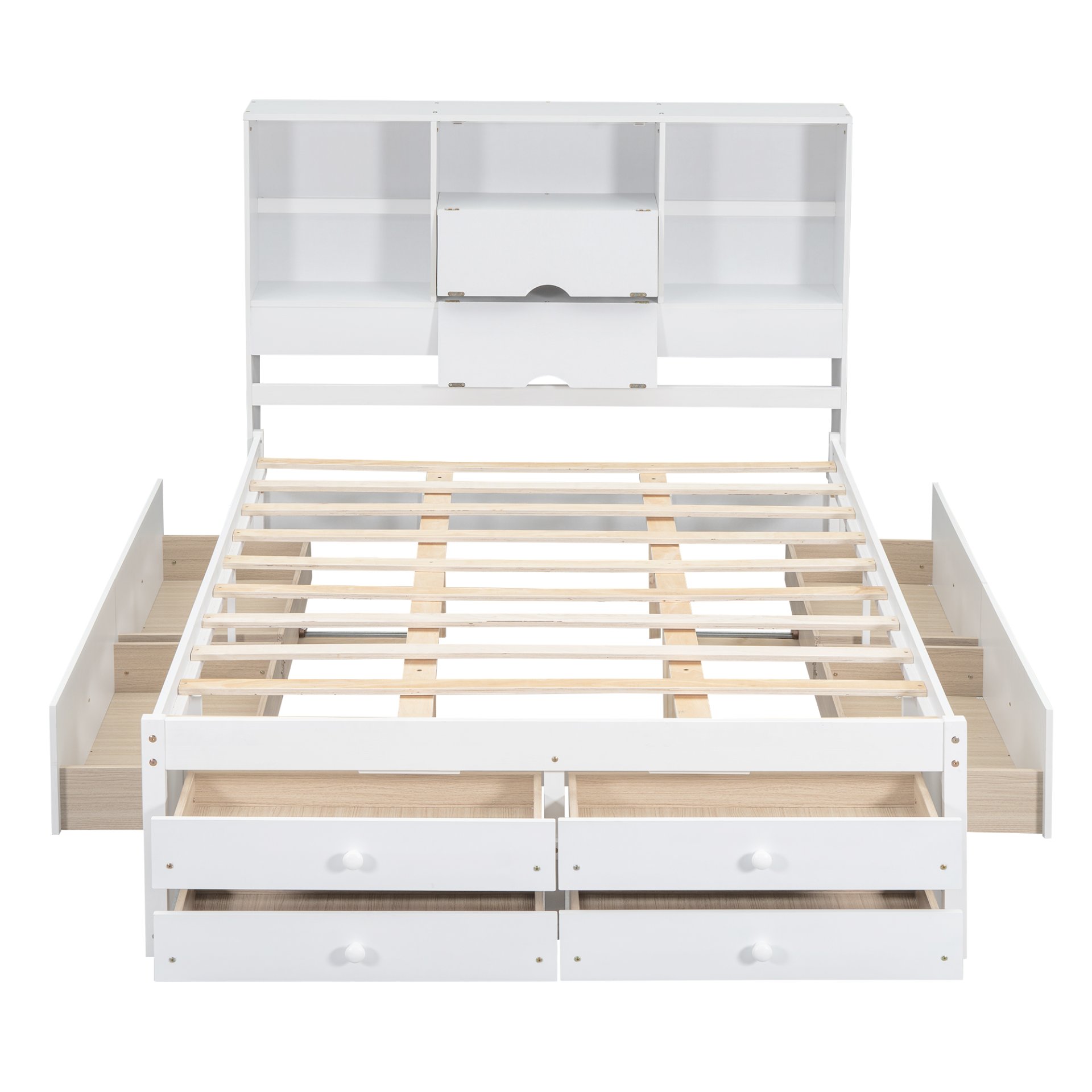 Queen Size Platform Bed With Storage Headboard And 8 Drawers - White - Image 8