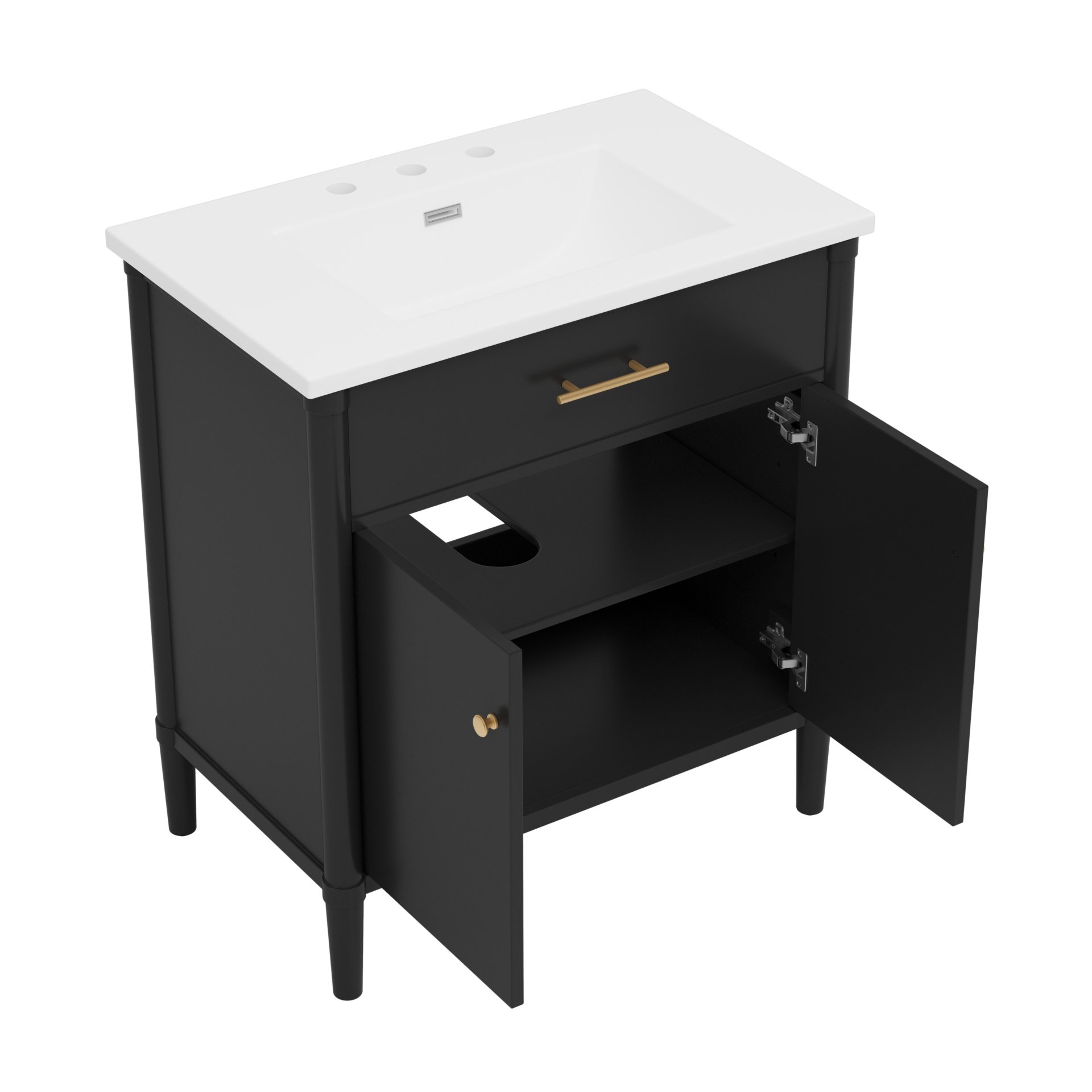 Bathroom Vanity With Sink, Soft Close Doors And Adjustable Shelf, Curved Profile Design - Black - Image 10