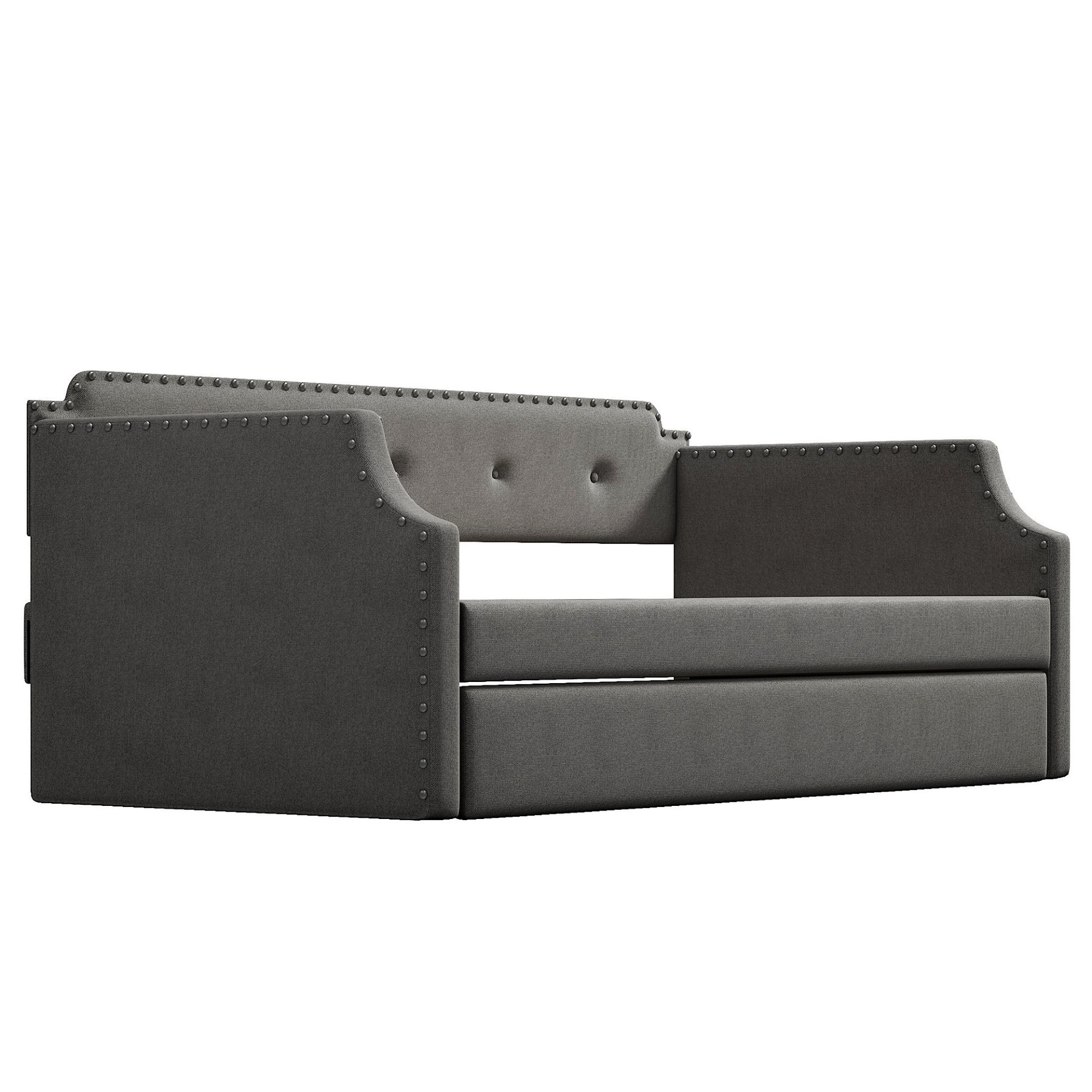 Upholstered Daybed With Trundle, Twin, Slat Support - Gray - Image 7
