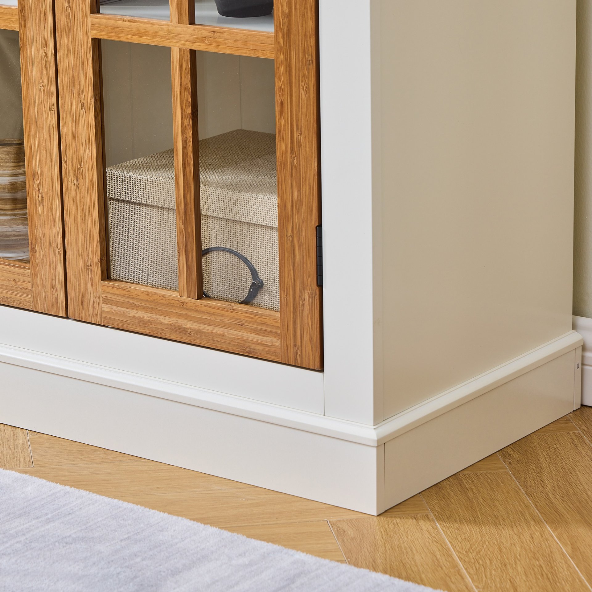 Rustic Style Display Cabinet With Glass Doors For Collectibles & - Brown / Cream White - Image 11