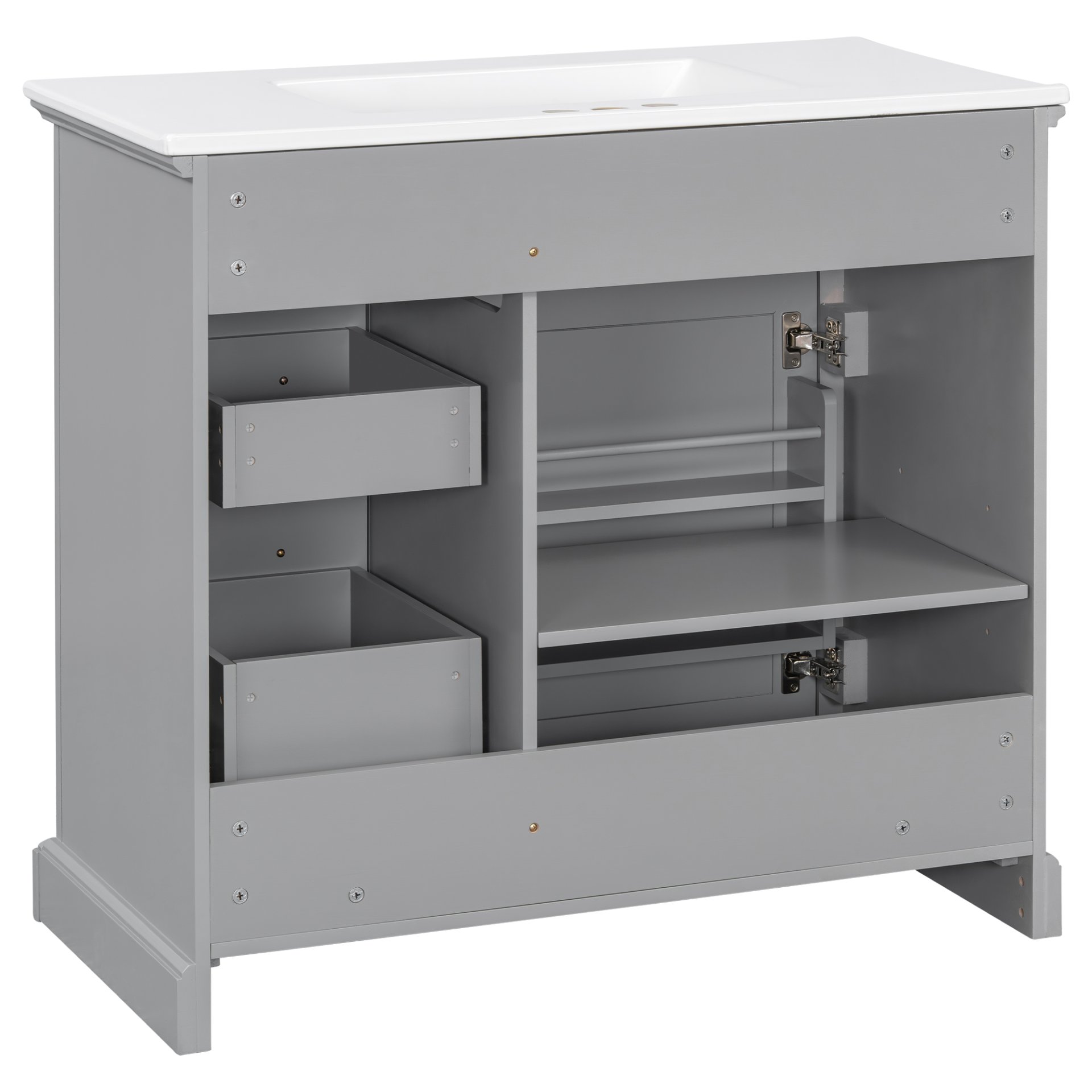 36" Bathroom Vanity With Sink, 2 Tip Out Drawers, Soft Close Hinges - Light Gray - Image 19