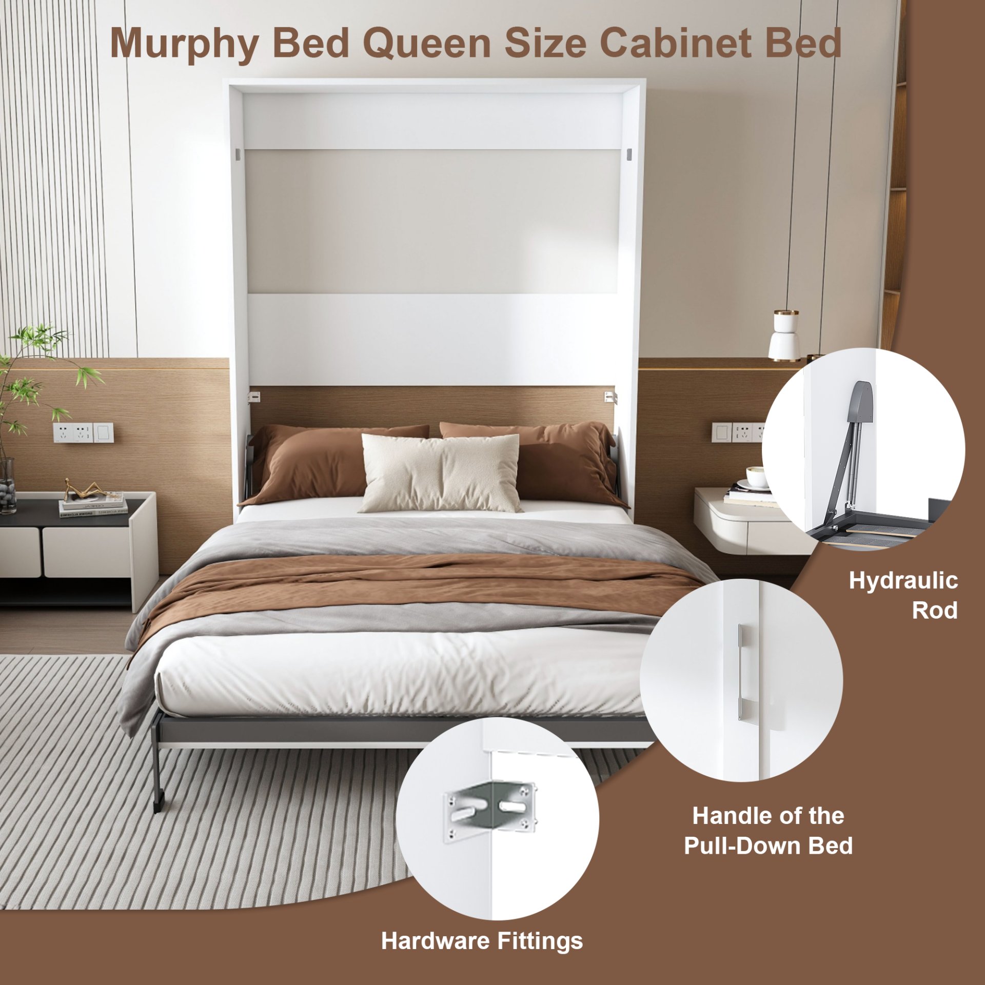 Queen Murphy Bed, Space Saving Design - White - Image 8