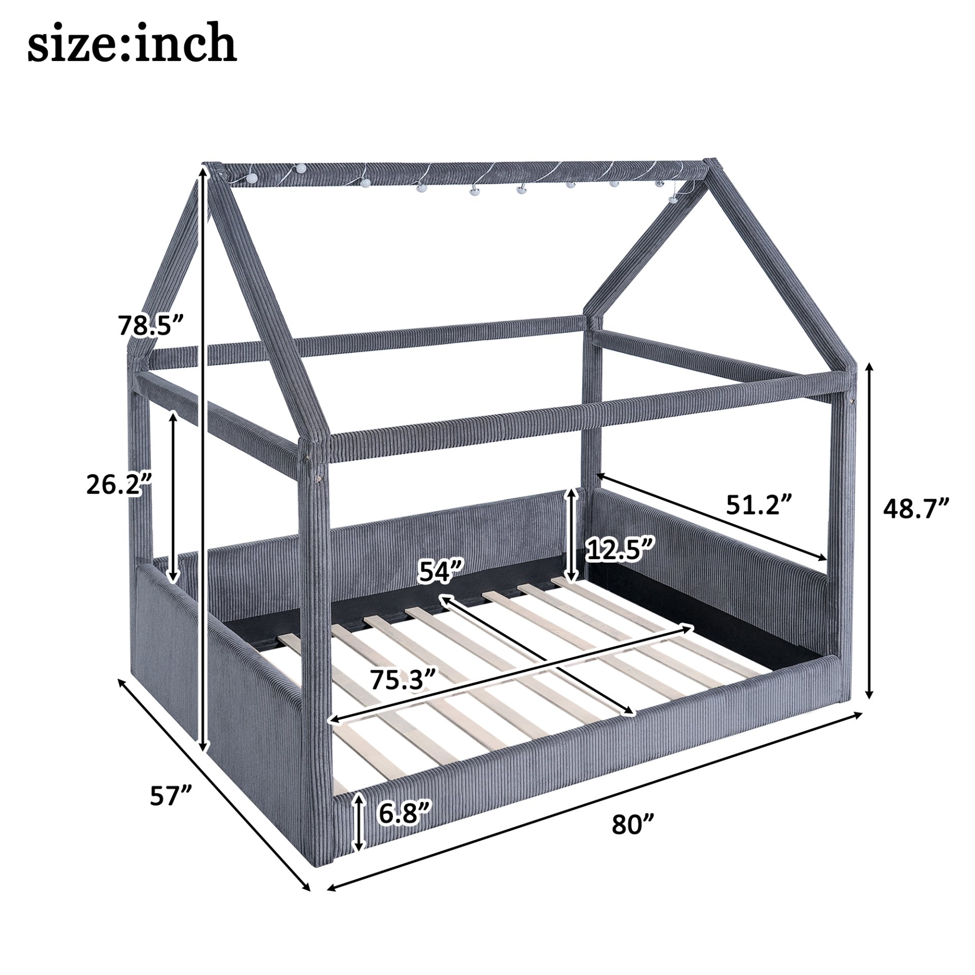 Full Size Upholstered House Style Daybed With LED Light Strips - Grey - Image 3