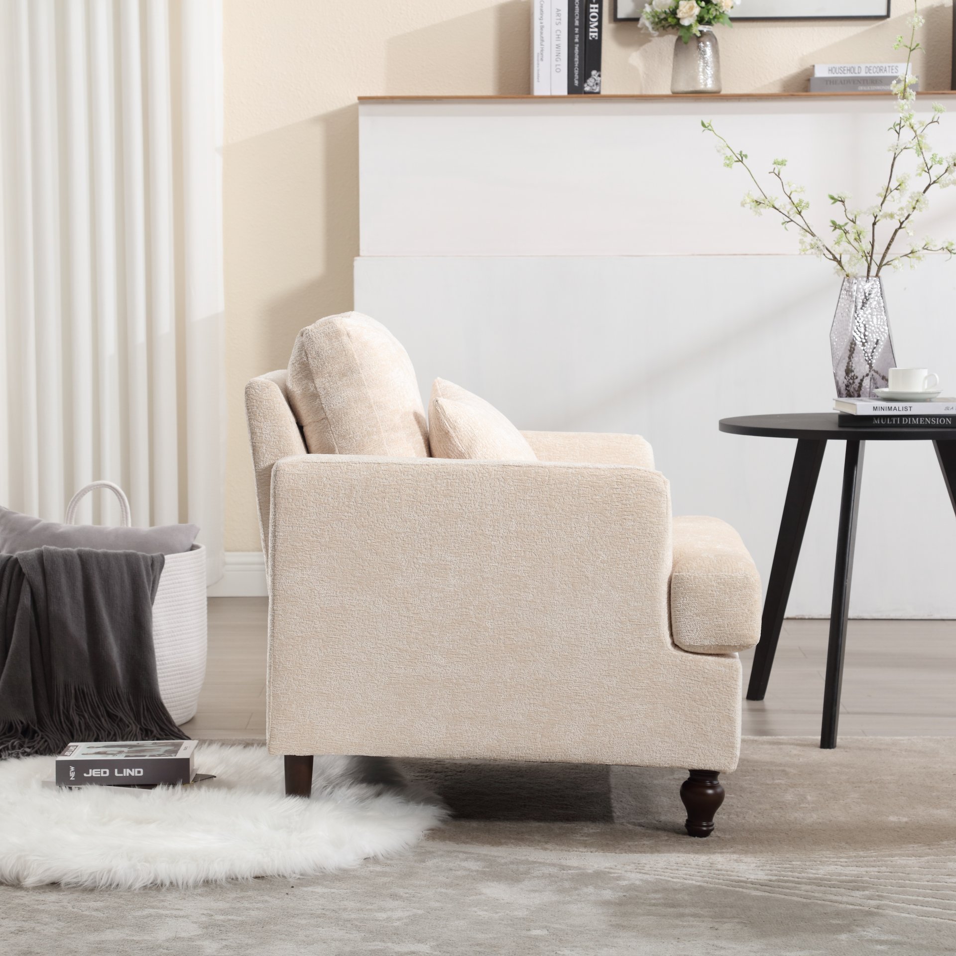 Modern Accent Lounge Chair With Tufted Club Design - Beige - Image 8