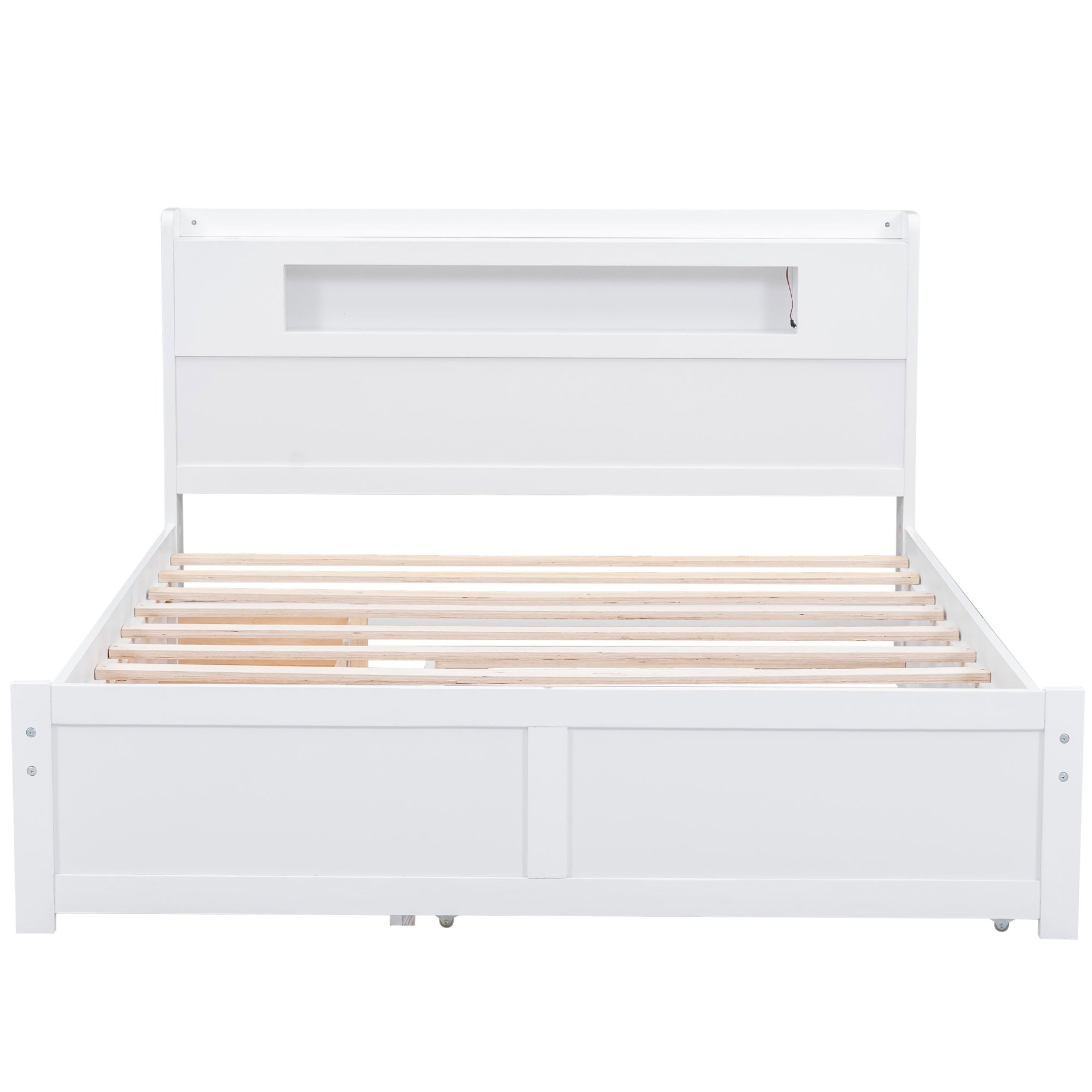 Queen Size Storage Platform Bed With LED Lights, 2 Drawers And Twin Trundle - White - Image 10
